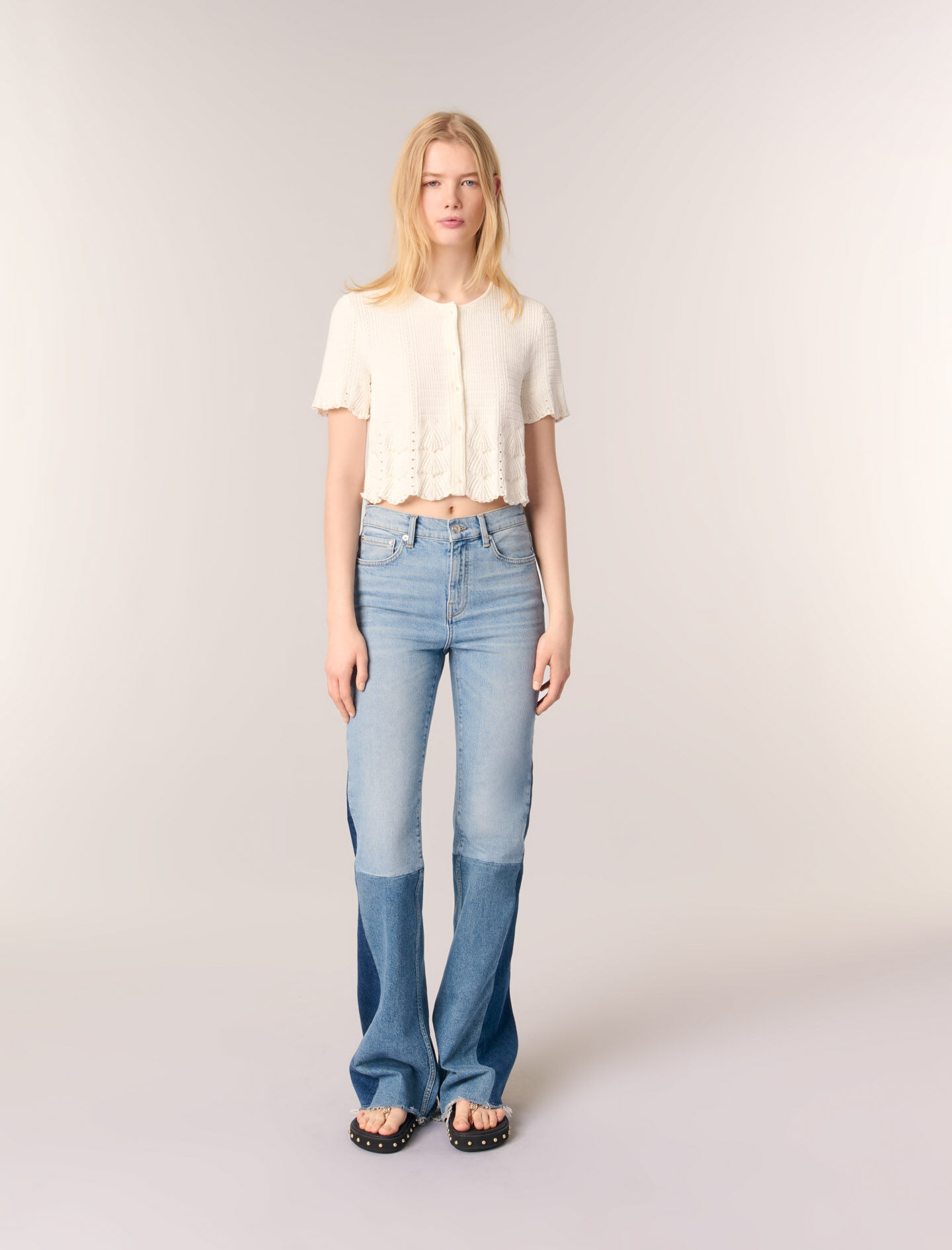 Beaded pointelle knit cardigan