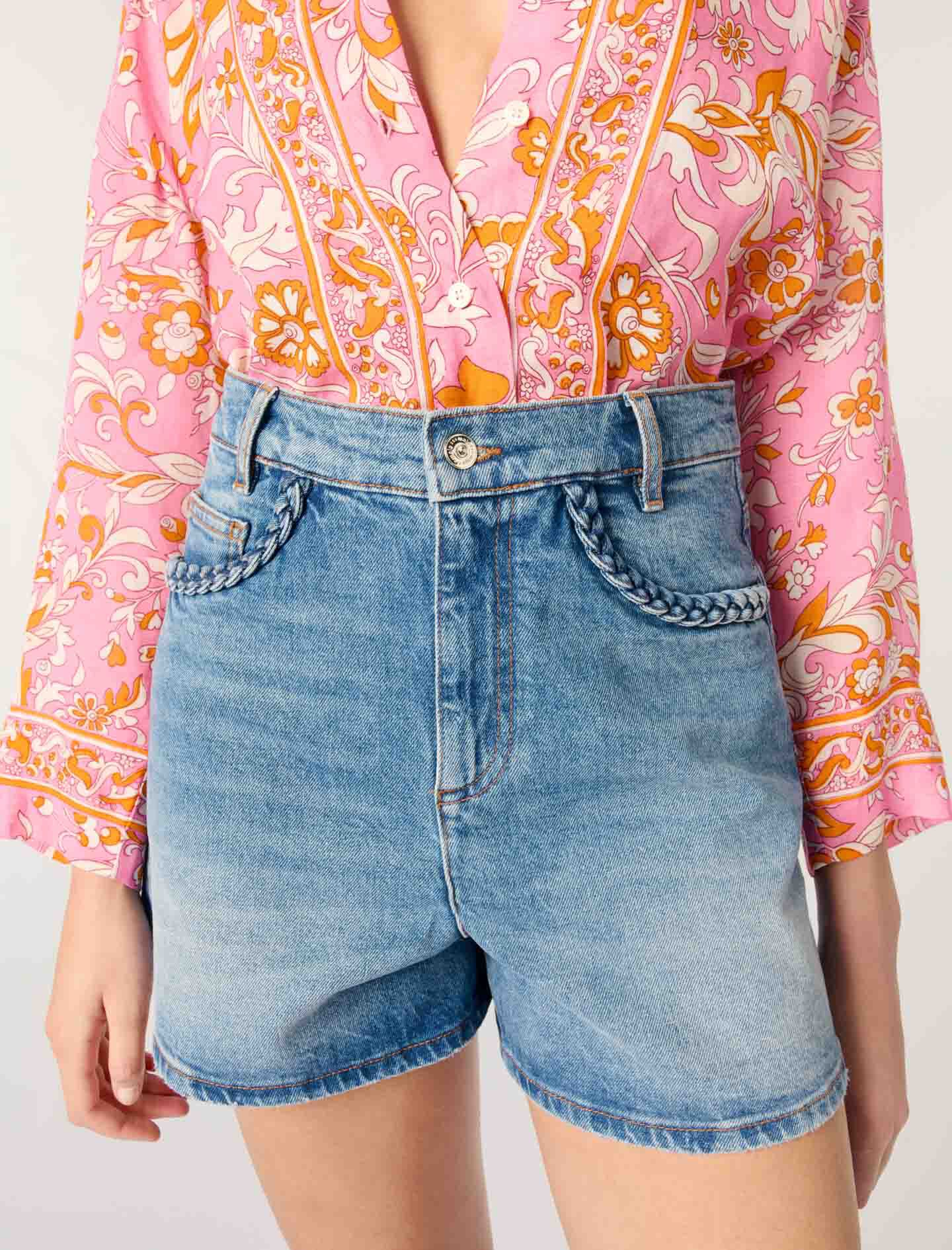 Denim shorts with braided trim