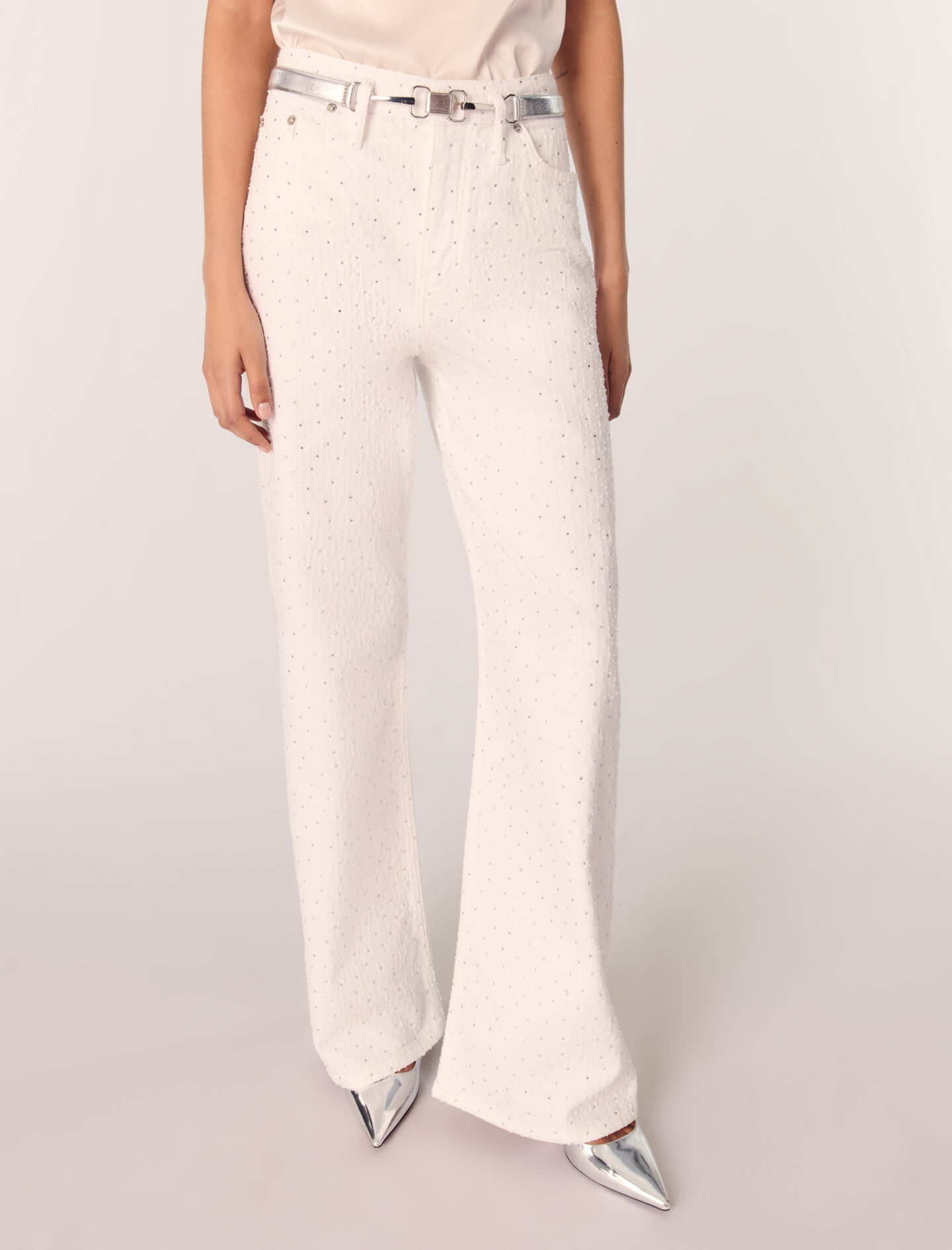 Wide-leg rhinestone jeans