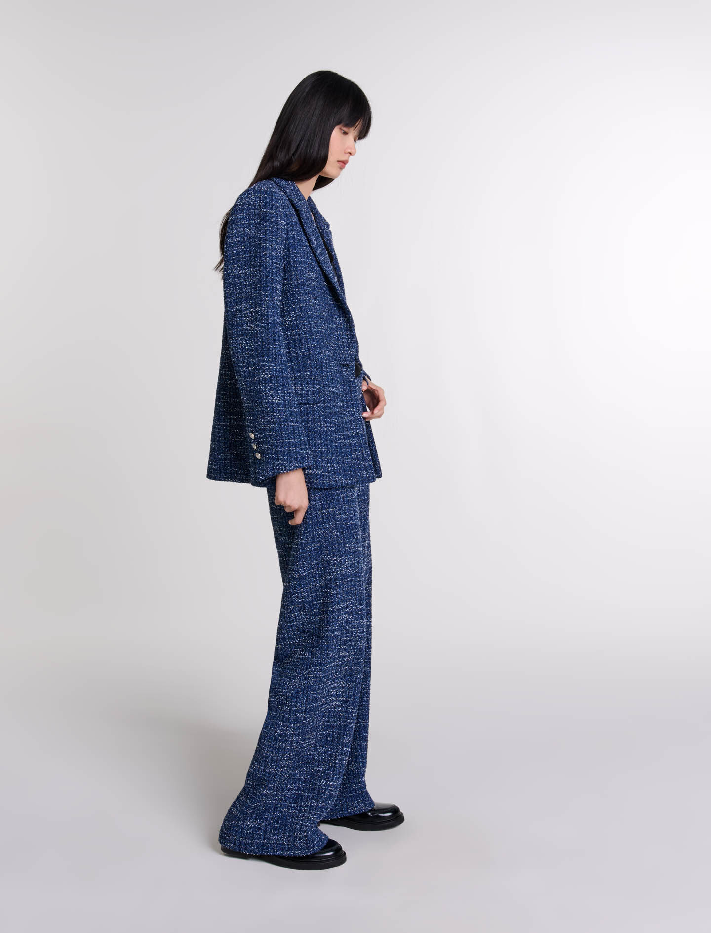 Wide-leg tweed trousers