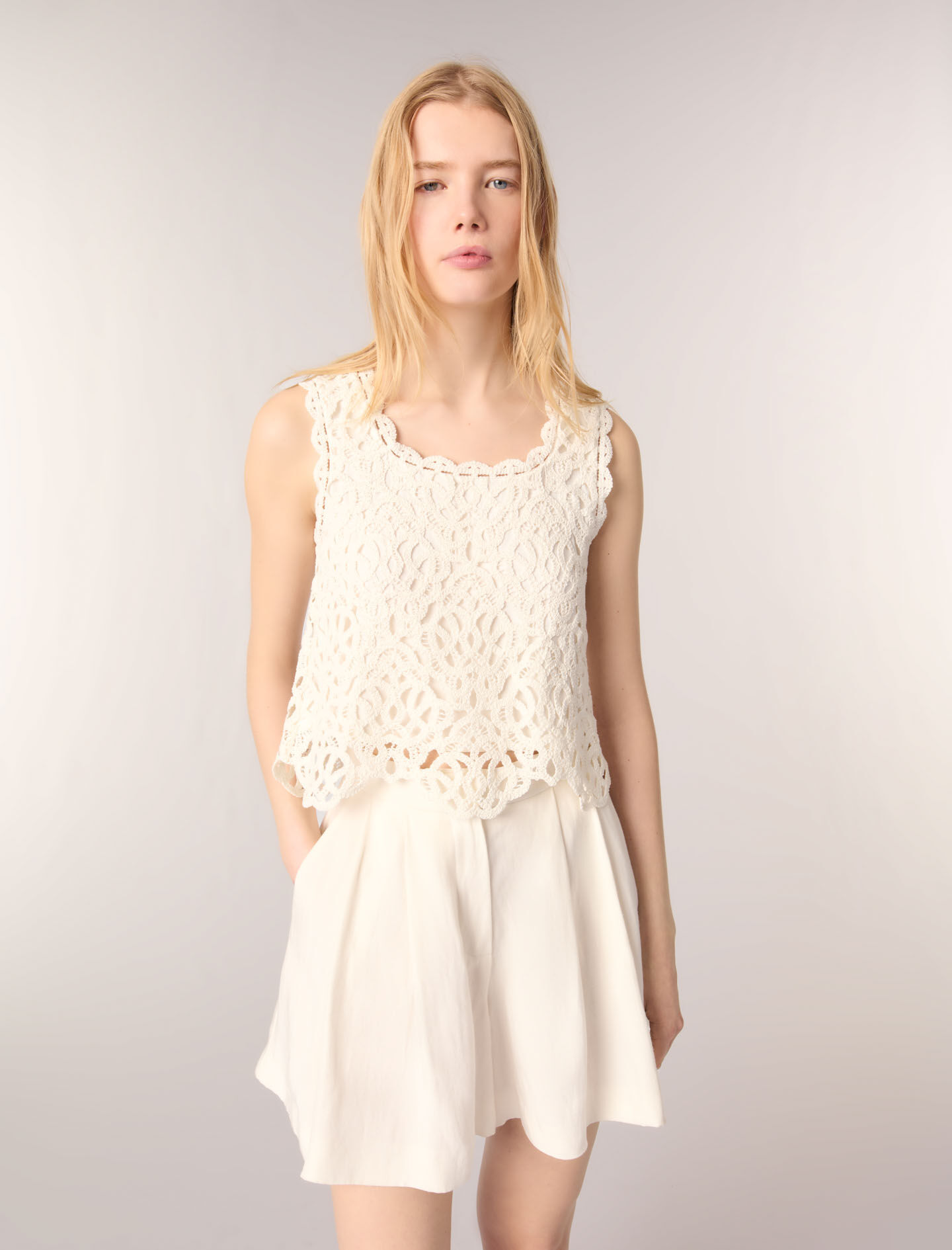 Crochet-knit top
