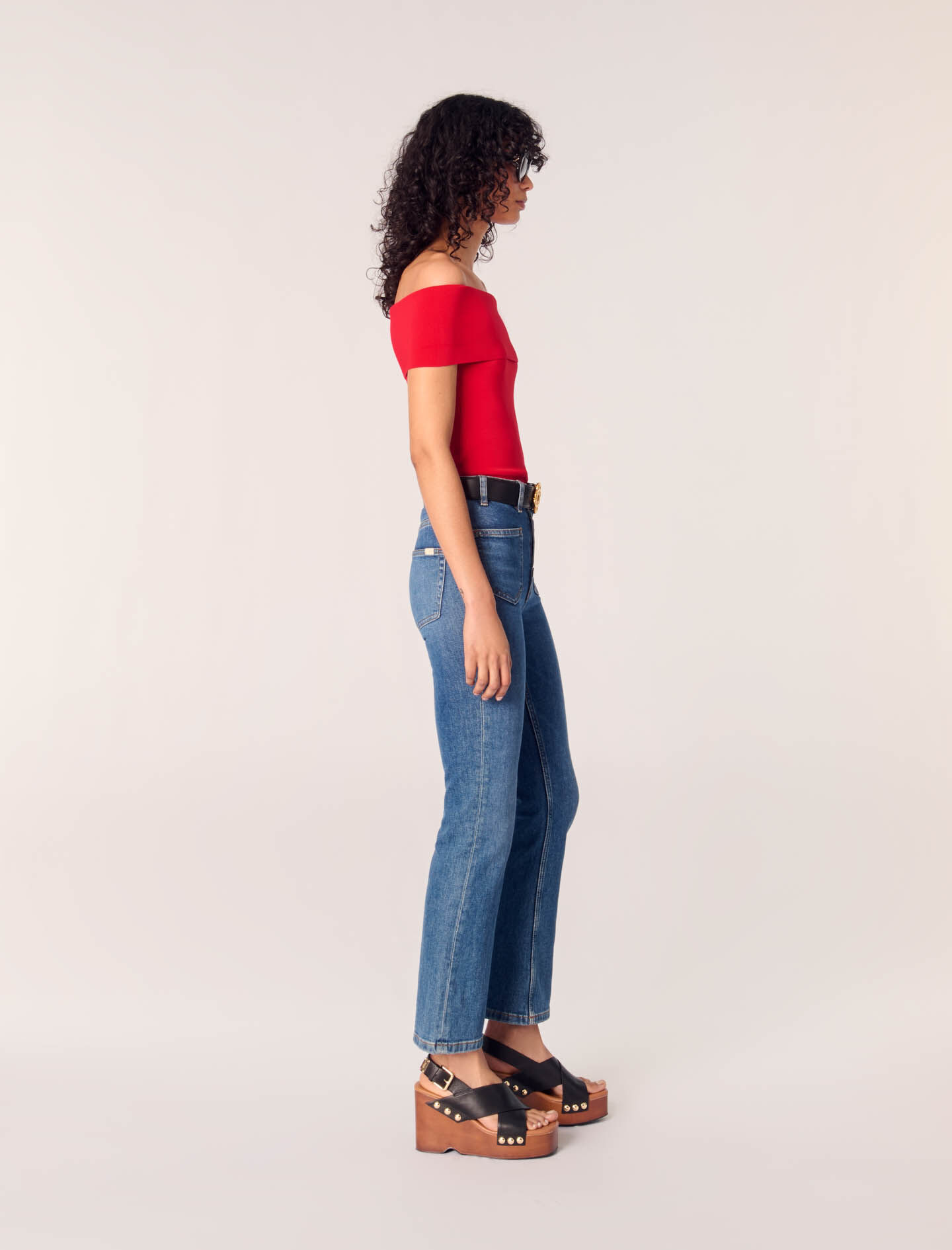 Rib knit bardot-neck top