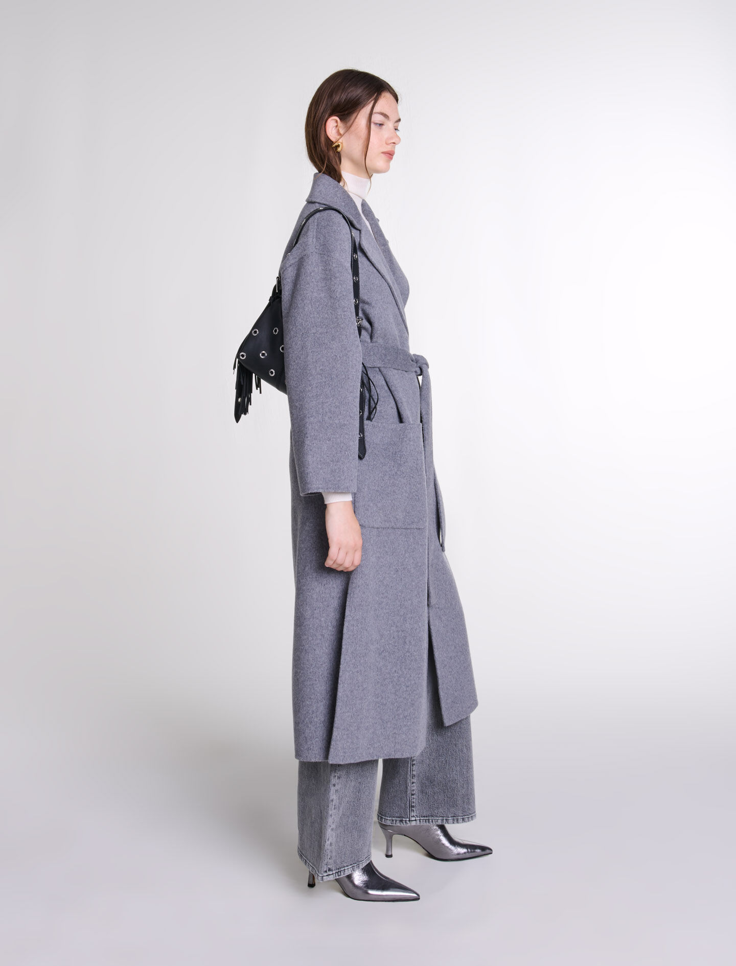 Long double-faced coat with belt