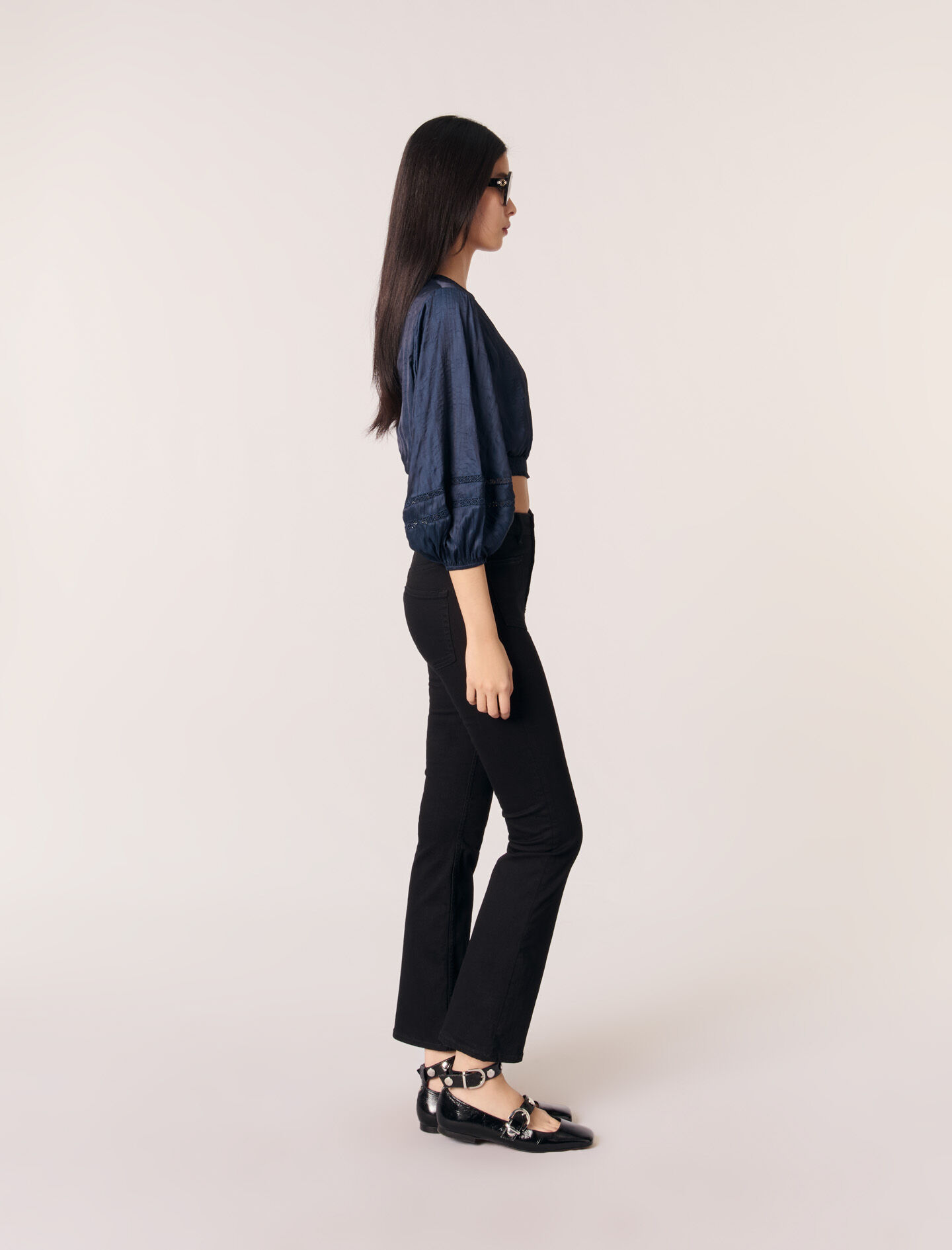 Satin-look short top