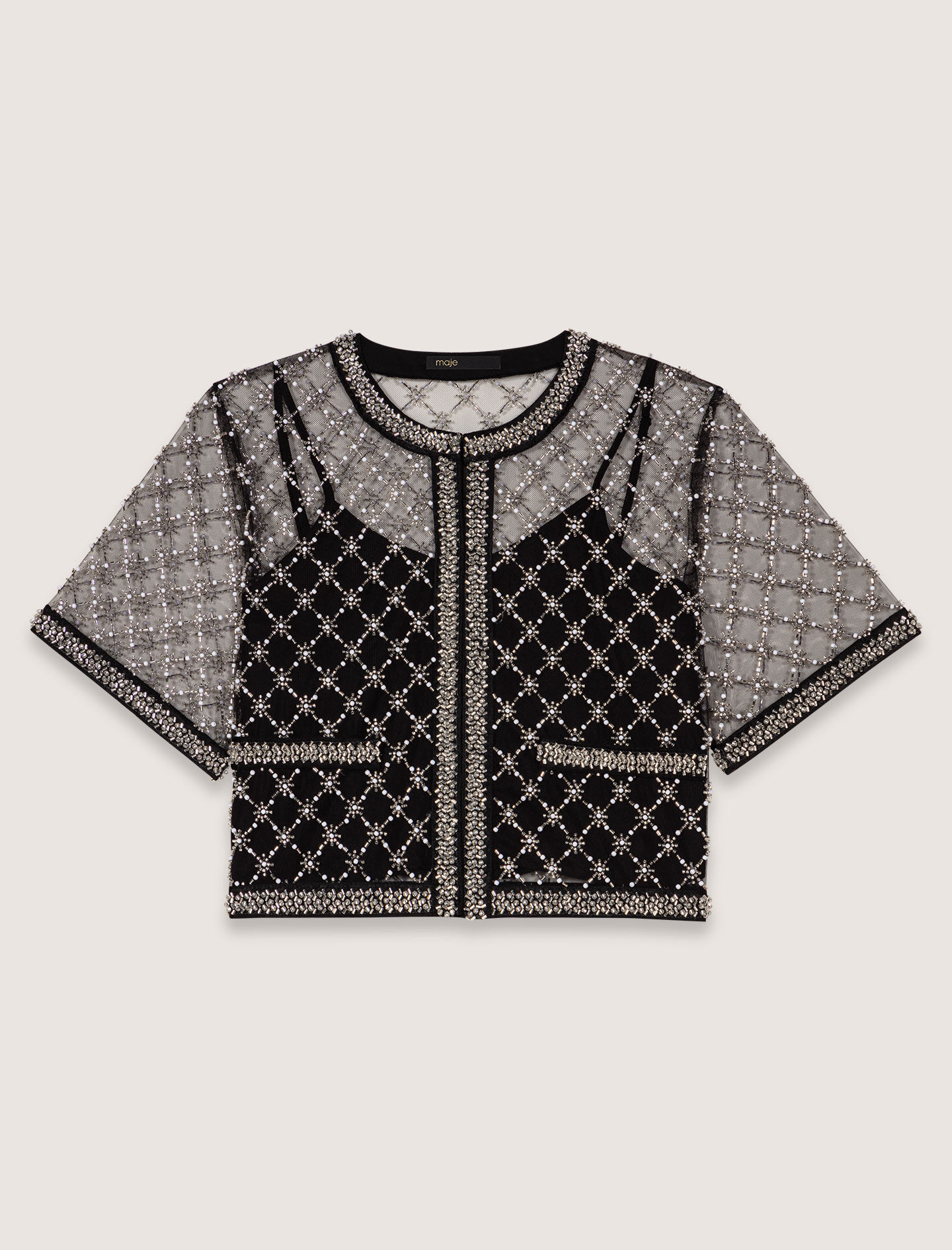 Embroidered tulle top