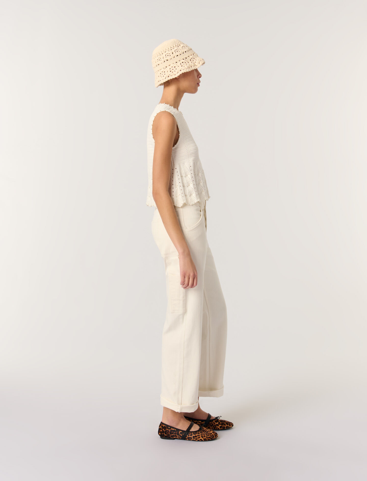 Beaded pointelle knit top