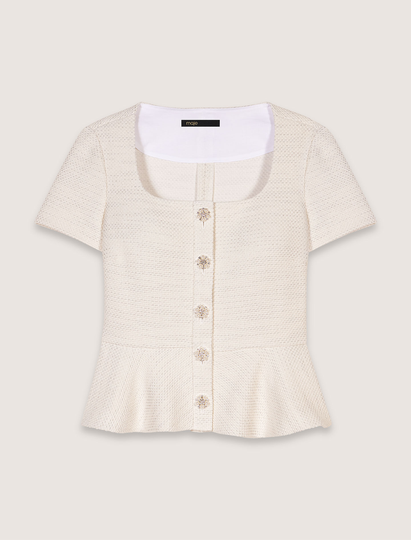 Tweed and lurex peplum top