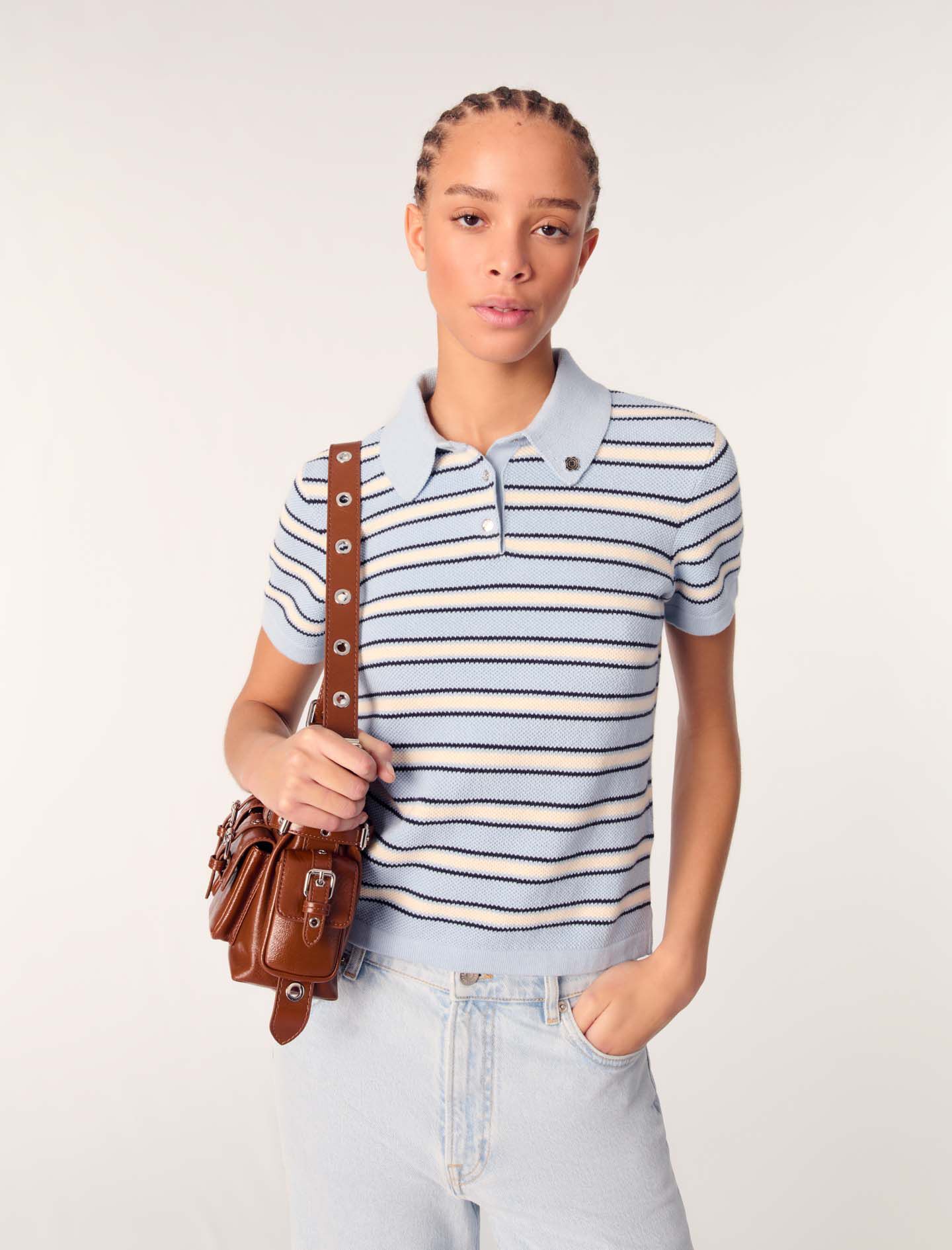 Striped knit polo shirt
