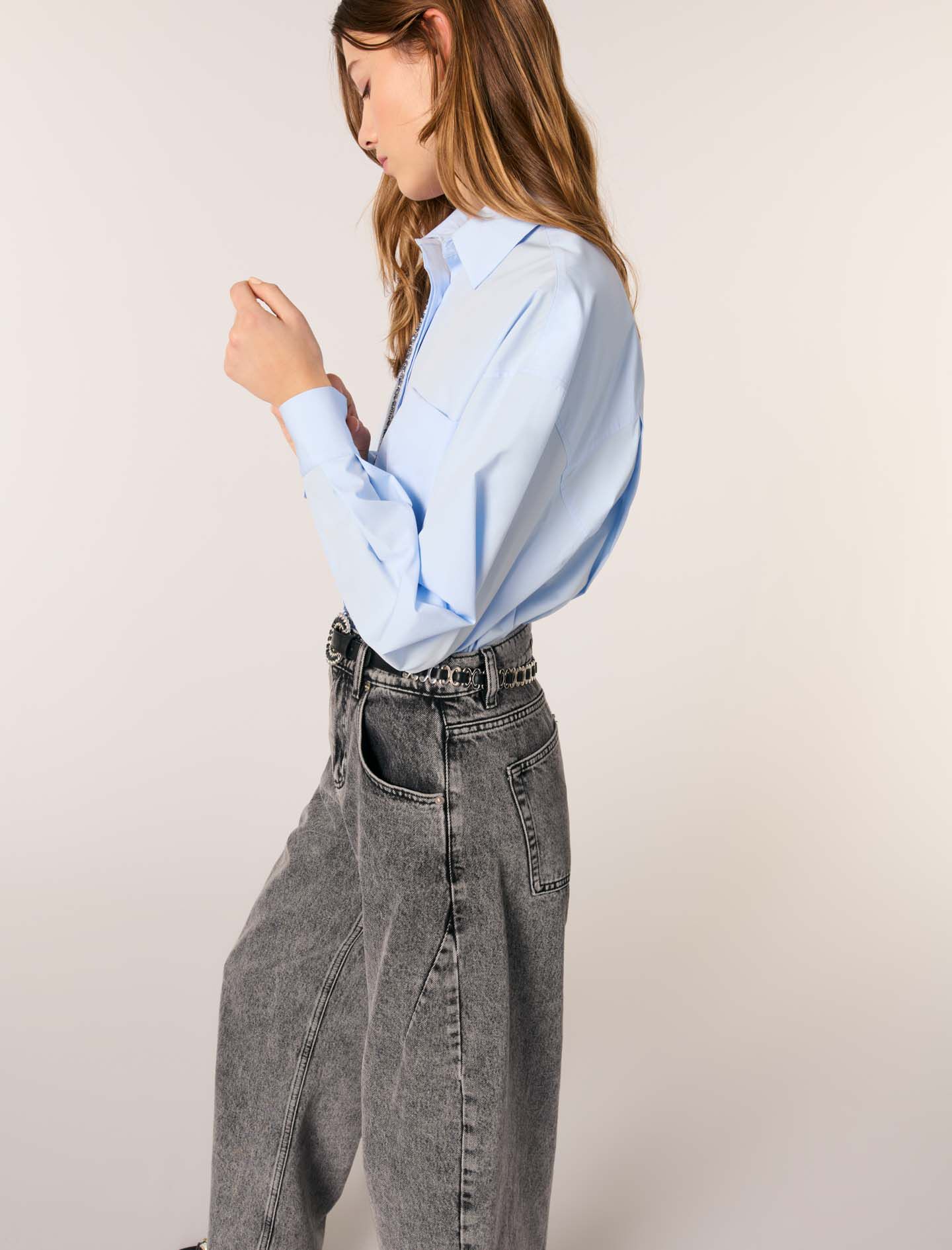 Poplin shirt with rhinestones