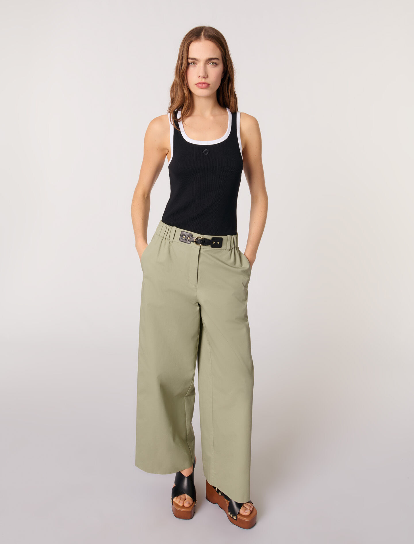 Wide-leg cotton trousers