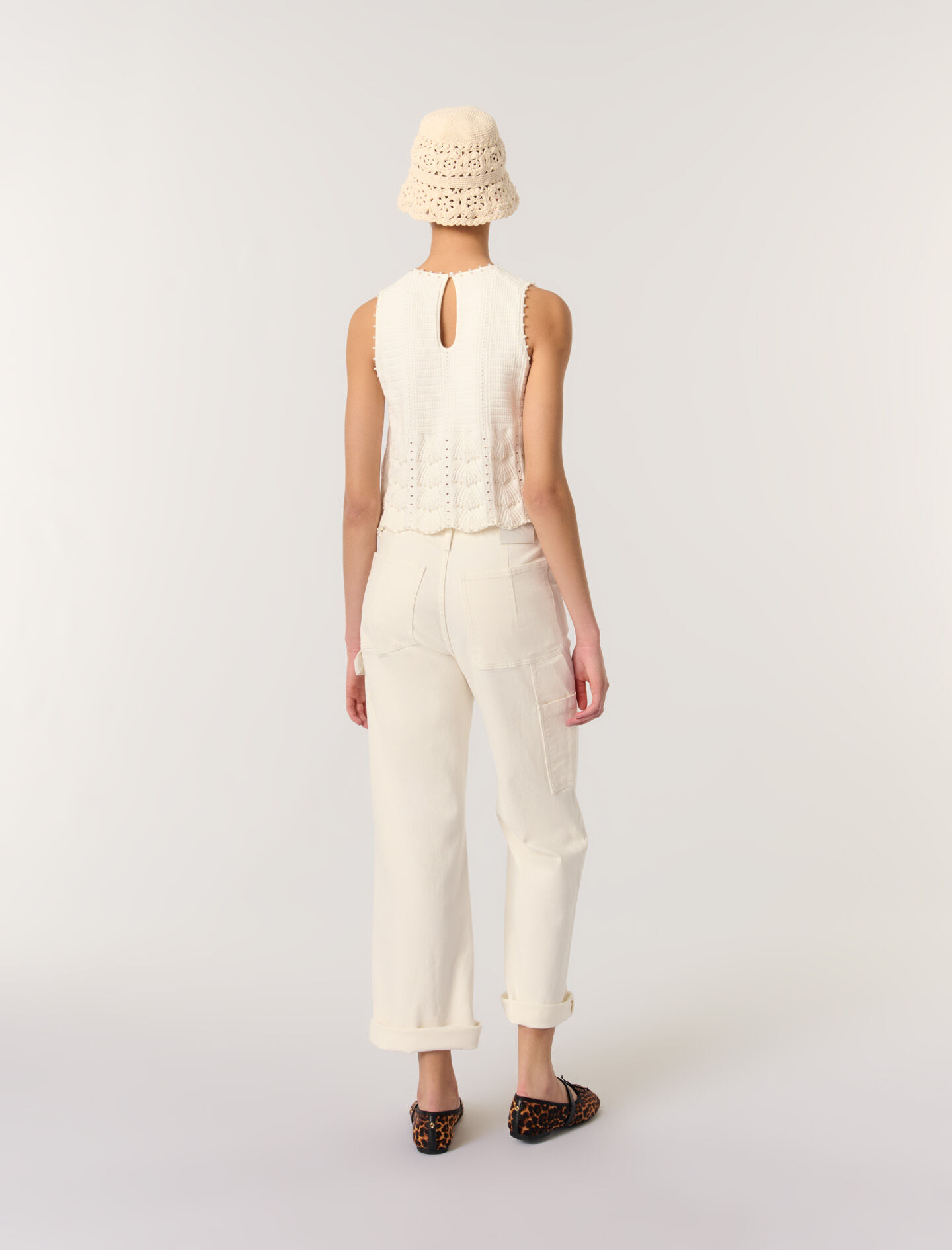 Beaded pointelle knit top