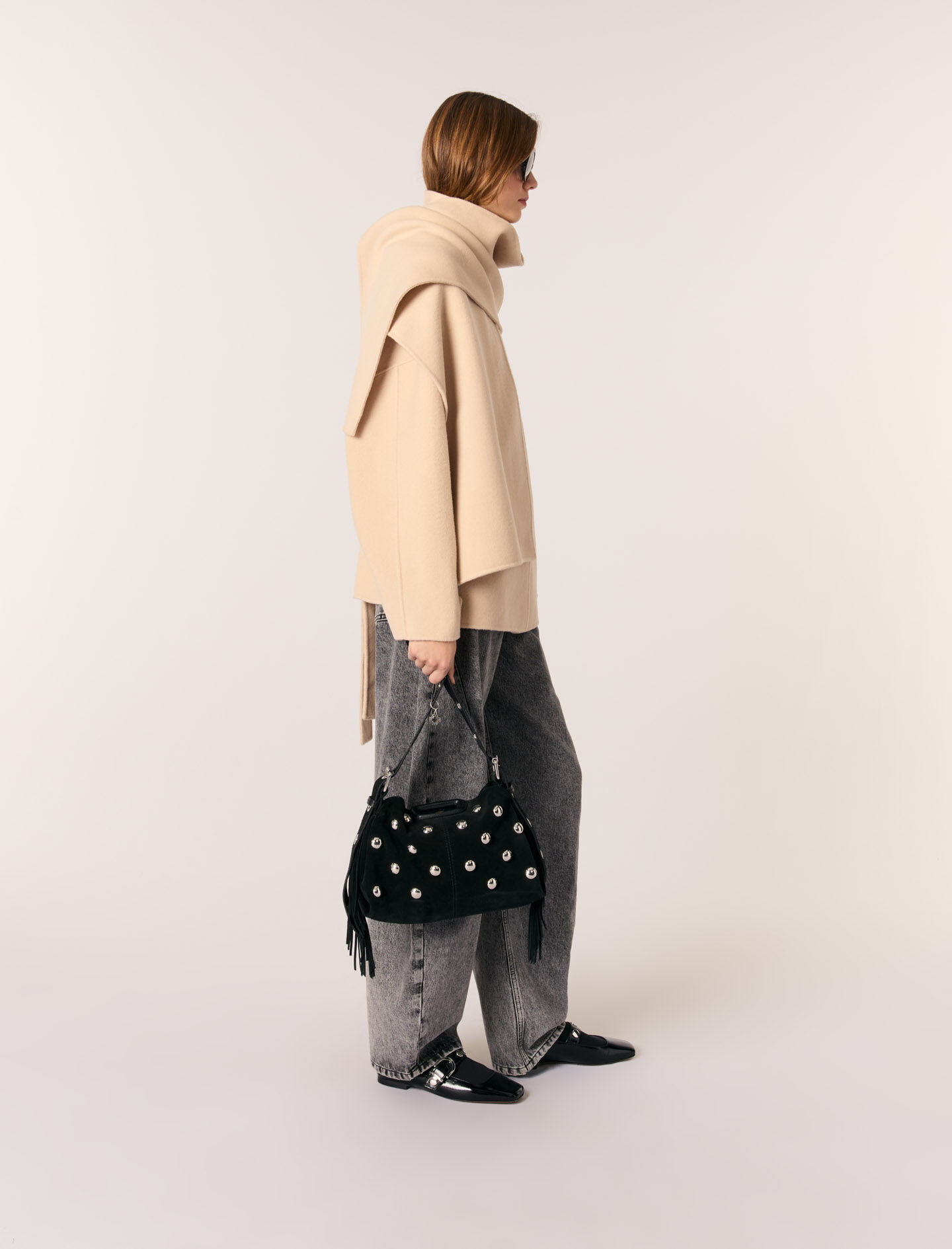 Double-faced coat with scarf