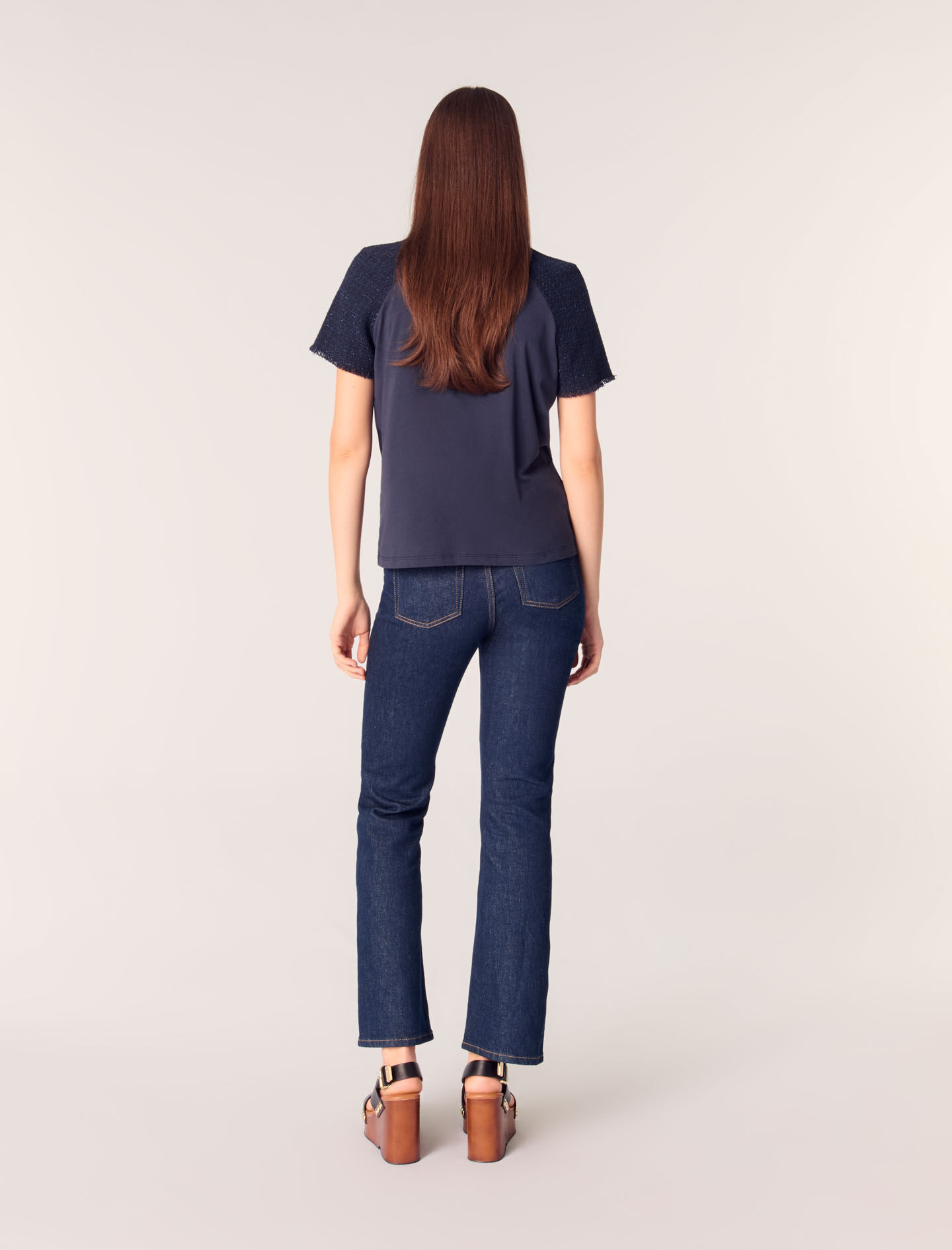 Tweed-sleeved T-shirt