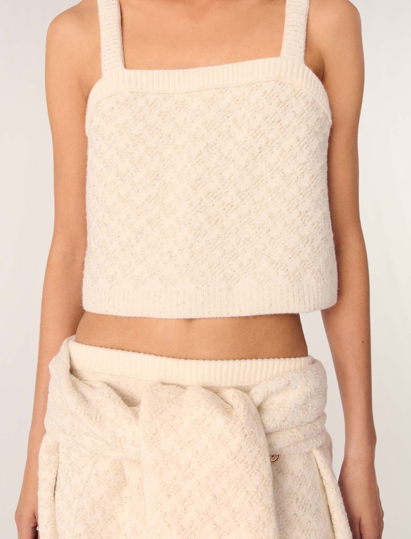 Tweed-effect knit crop top