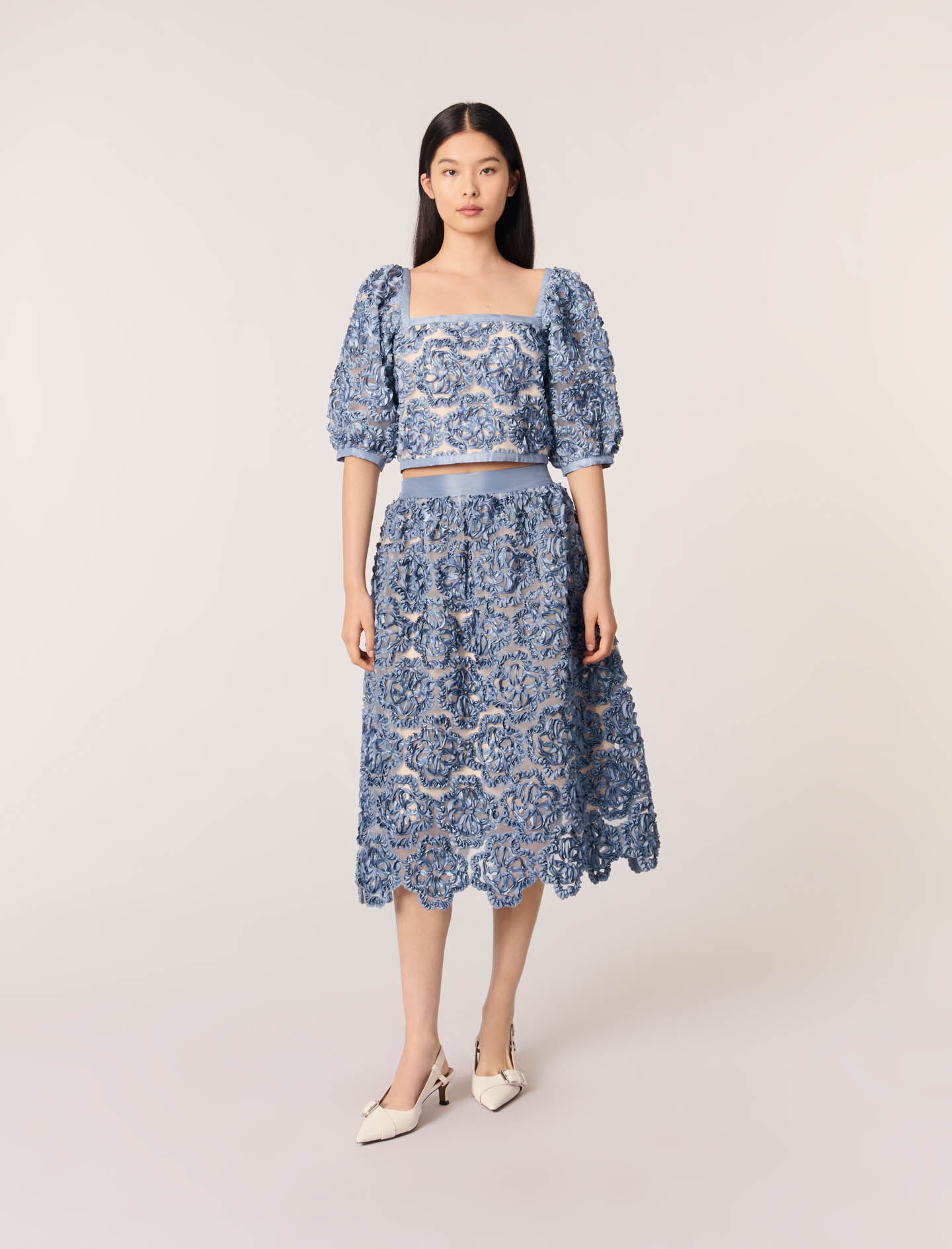 Floral organza maxi skirt