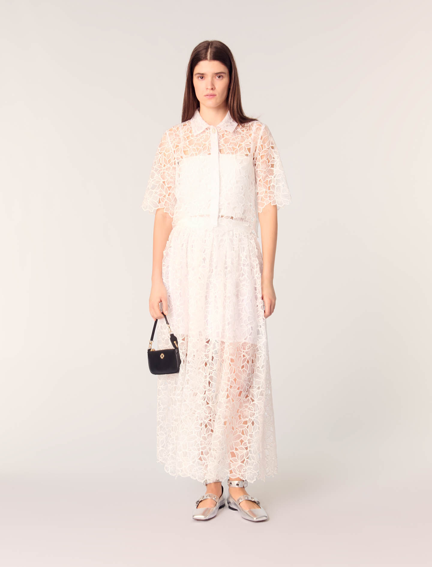 Floral guipure maxi skirt