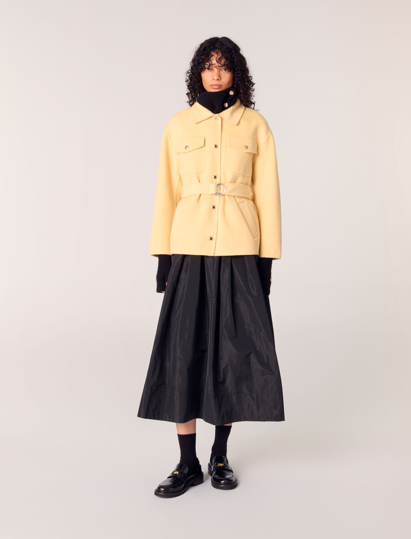 Short double-faced belted coat