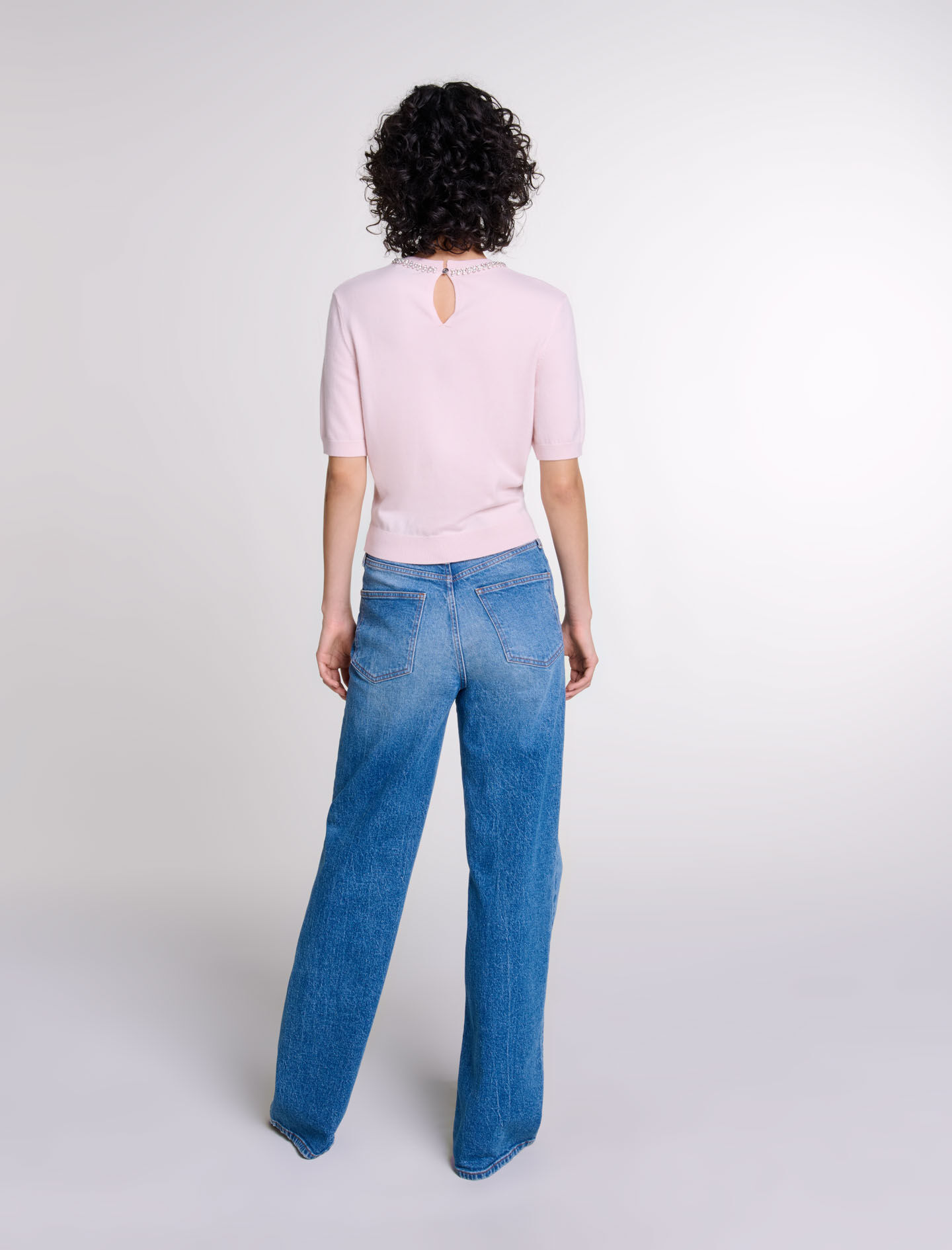 Knit crop jumper with rhinestones