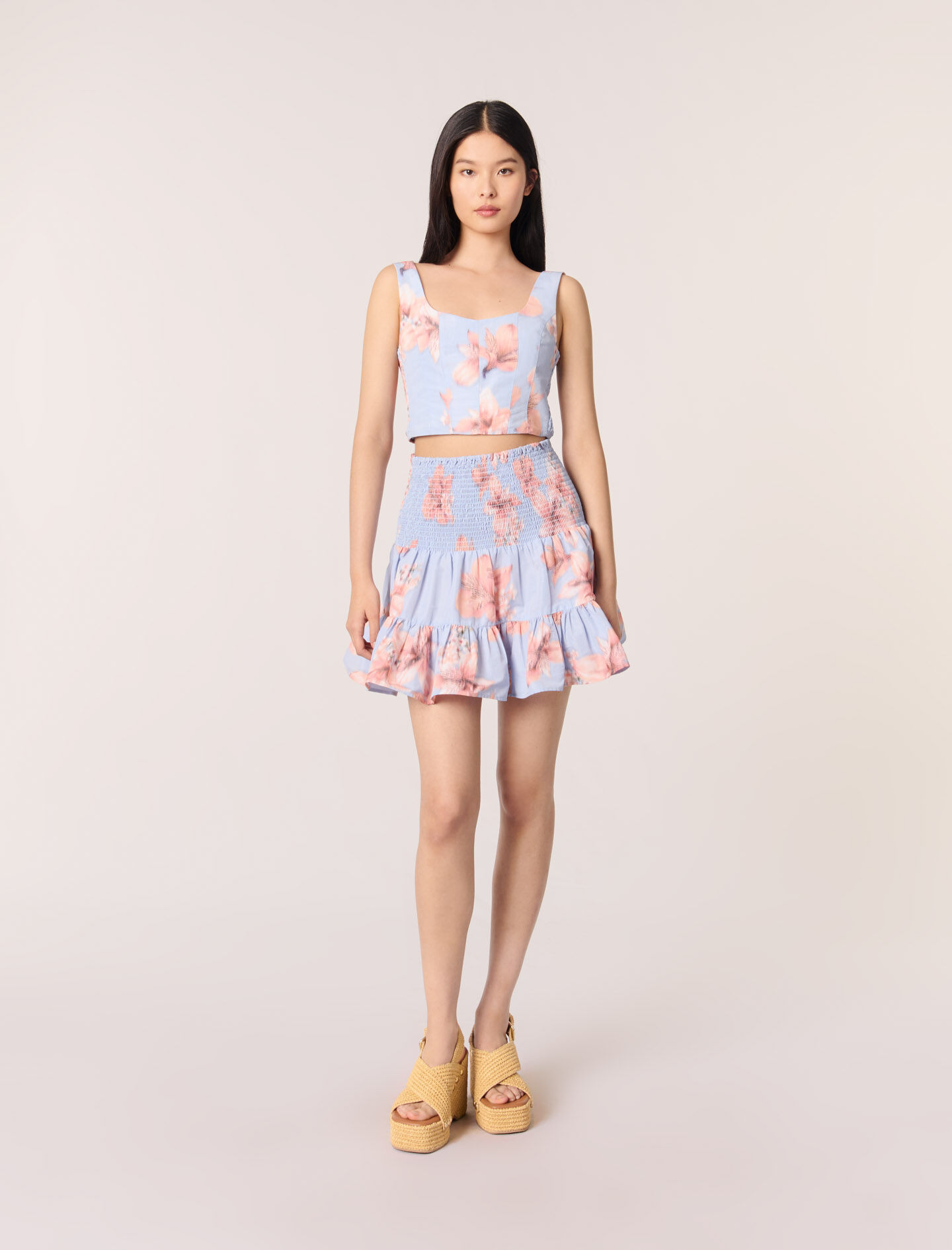 Patterned taffeta flared skirt