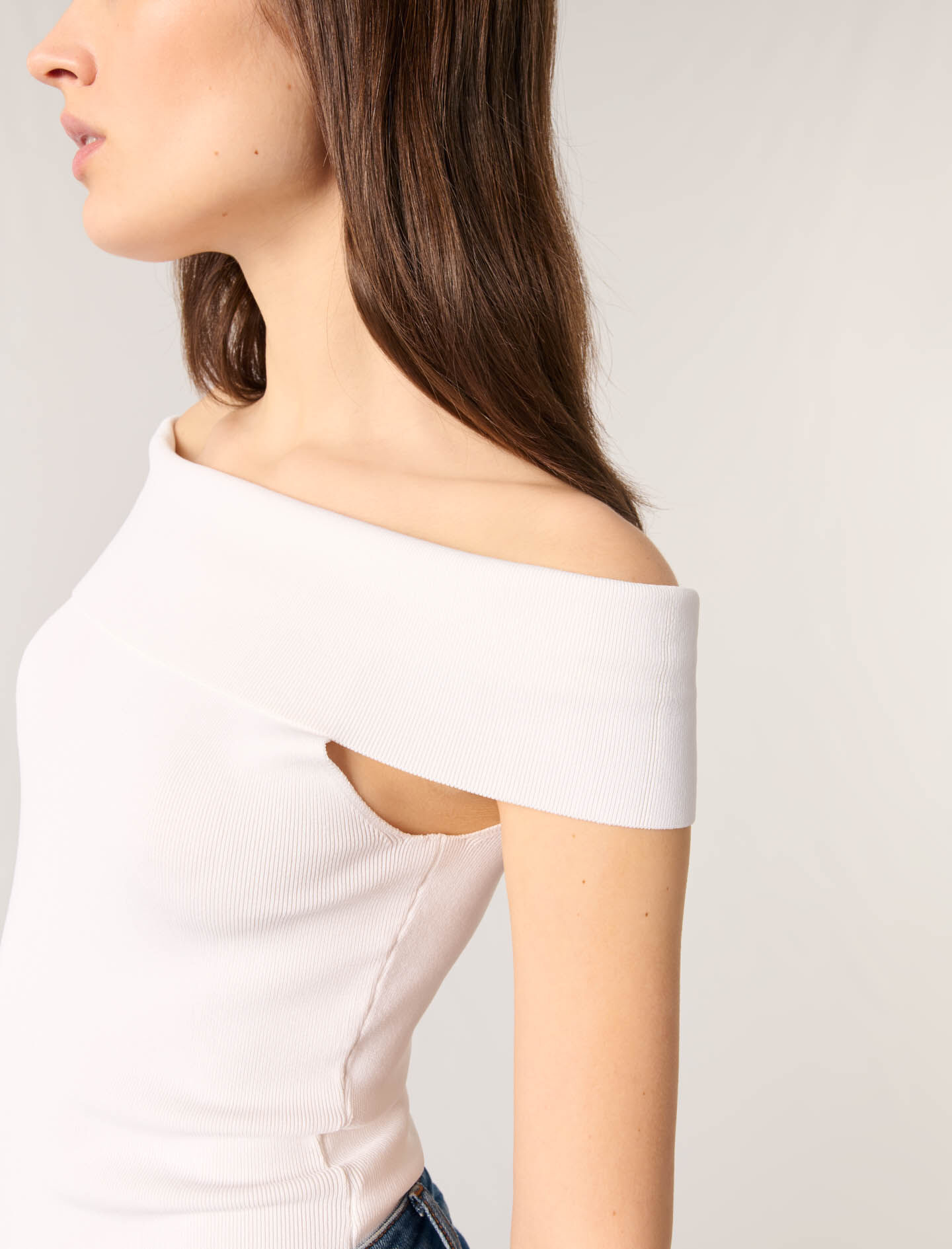 Rib knit bardot-neck top