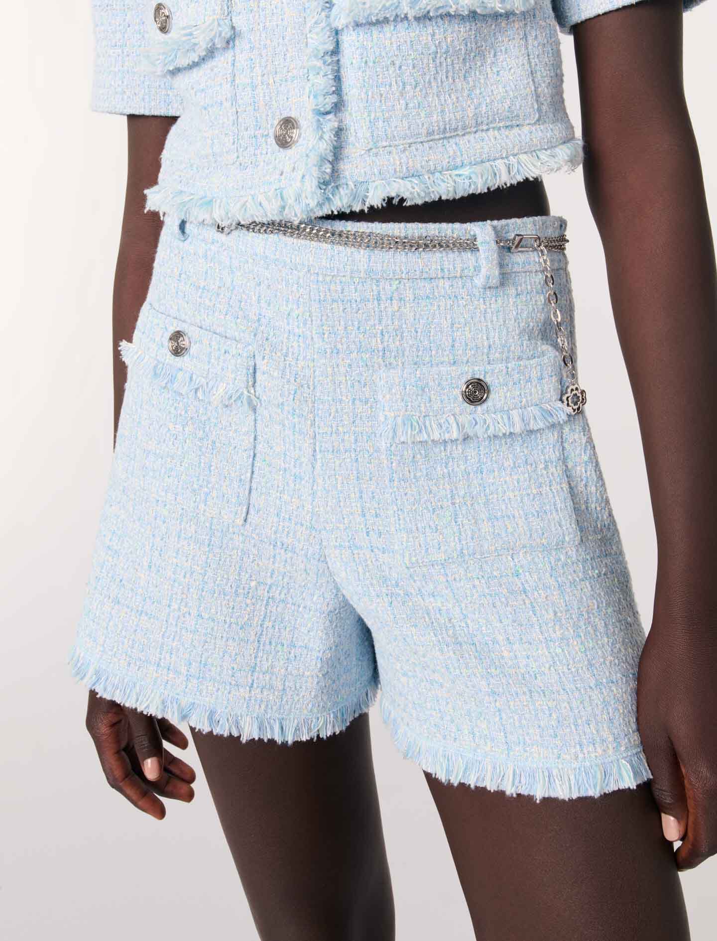 Tweed shorts with belt