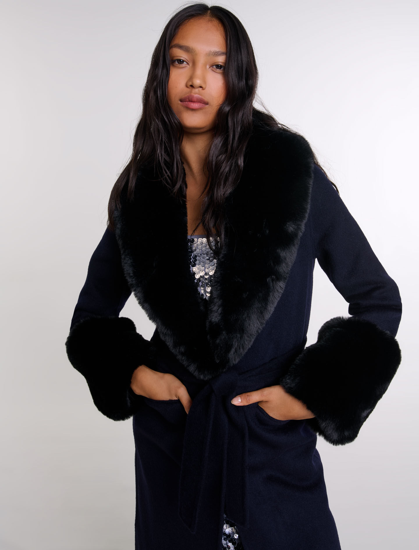Double-faced faux fur coat