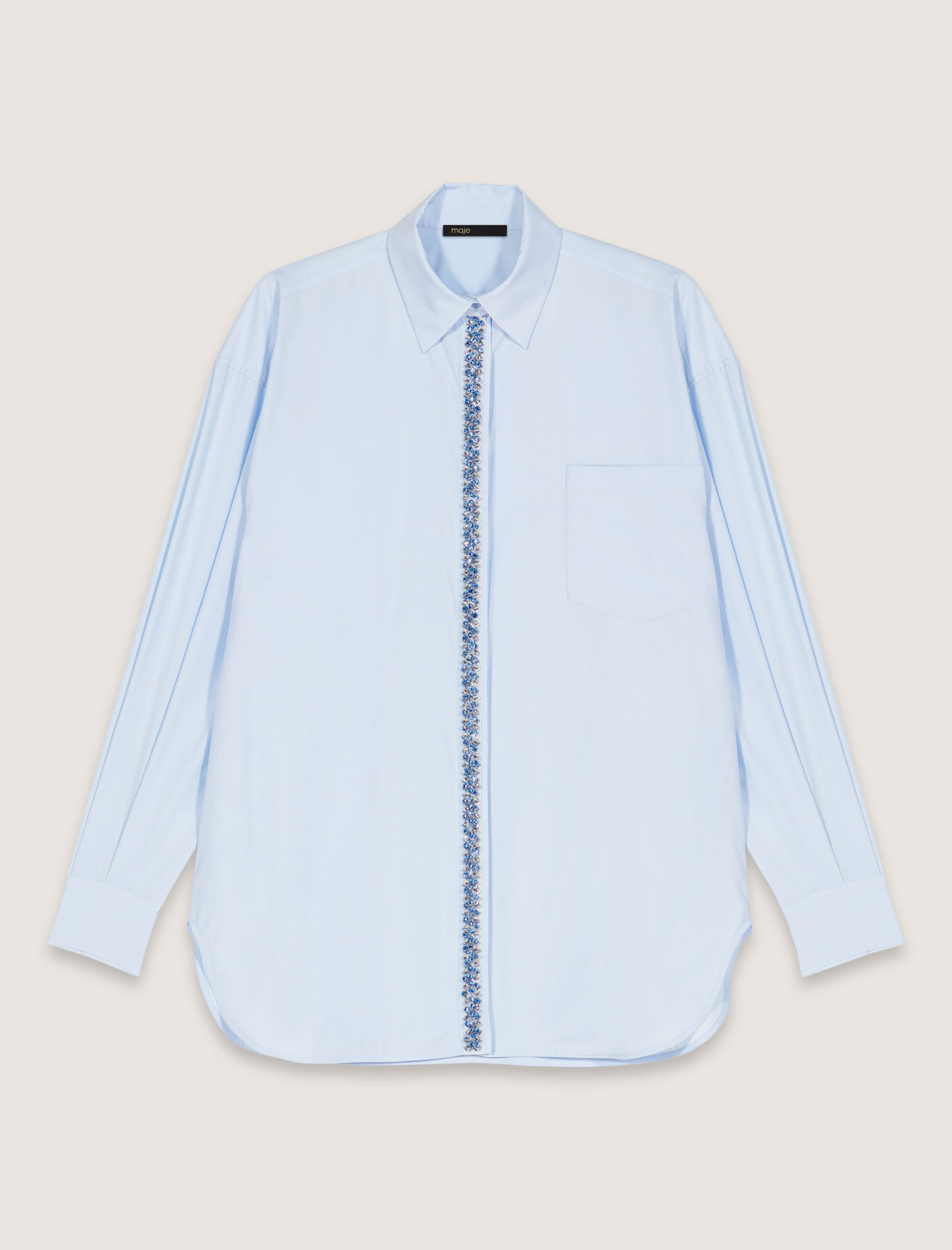 Poplin shirt with rhinestones