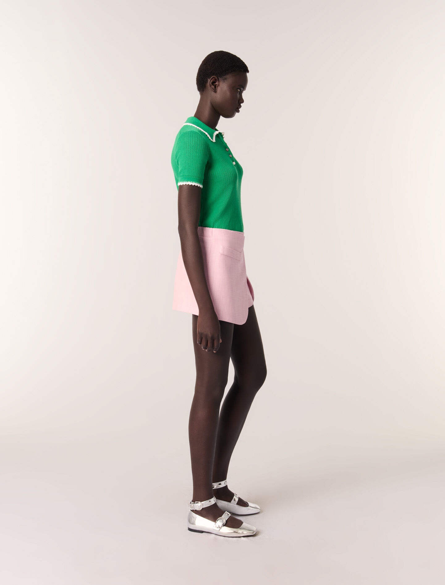 Pointelle knit crochet polo shirt