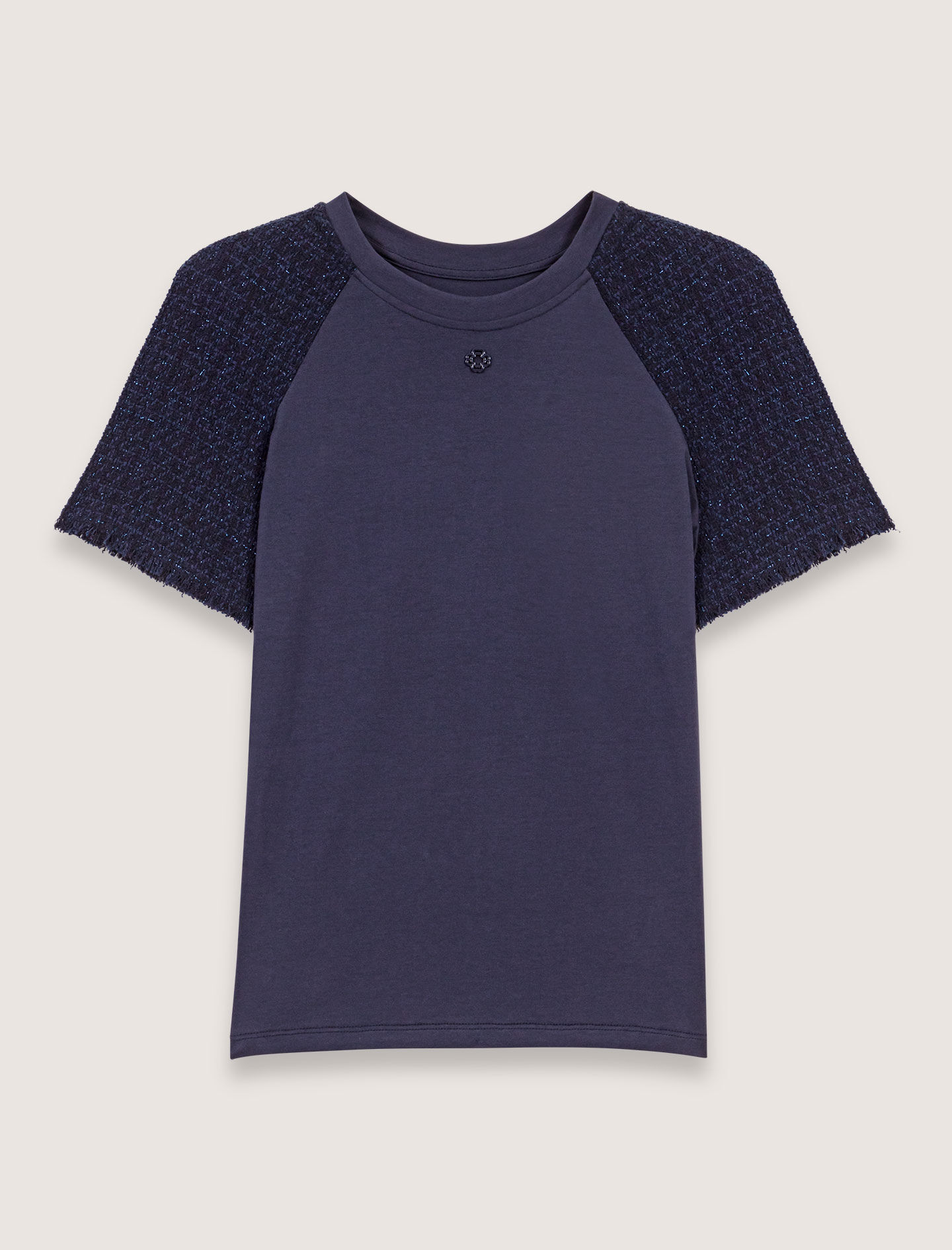 Tweed-sleeved T-shirt