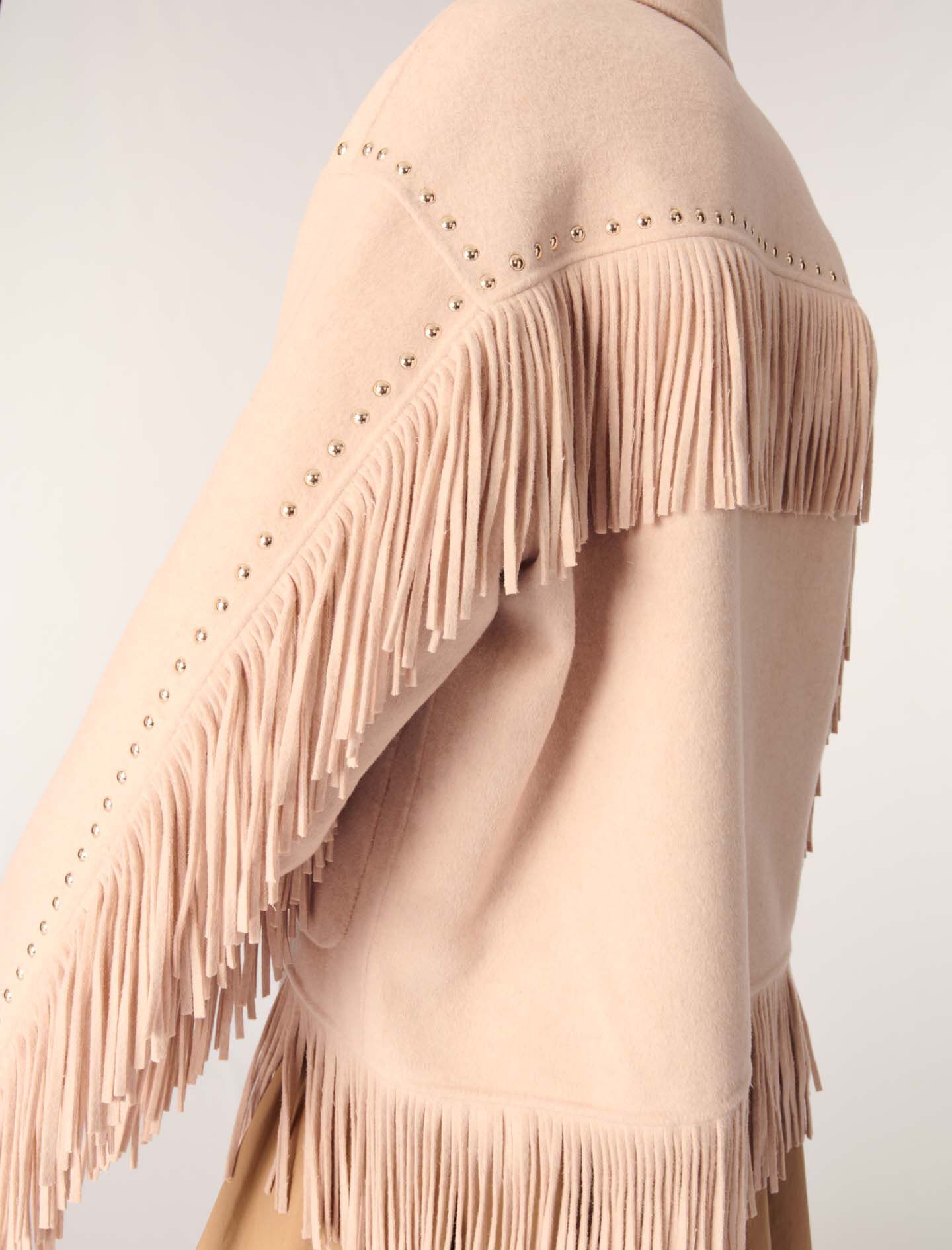 Double-breasted fringed coat