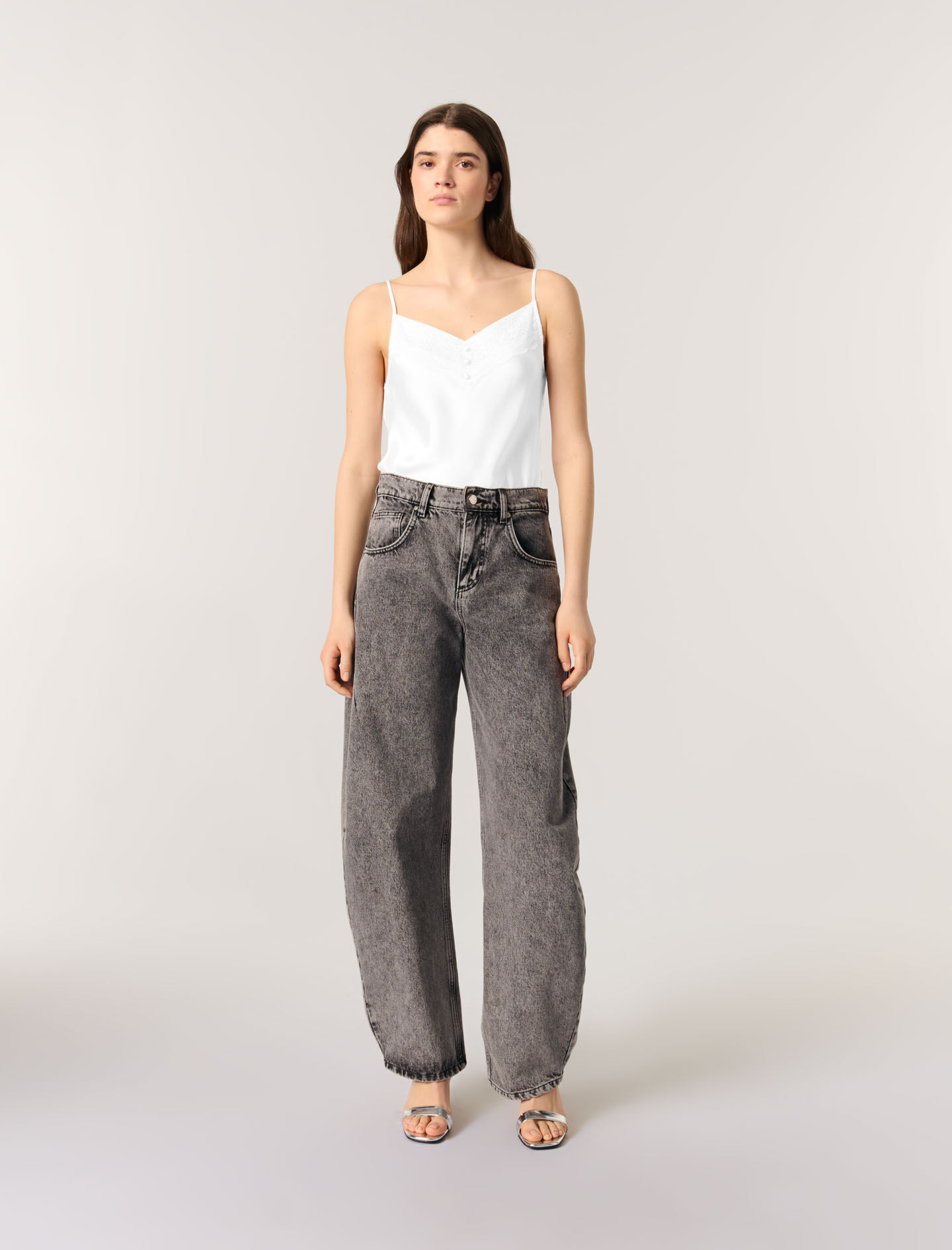 Silk satin and lace top