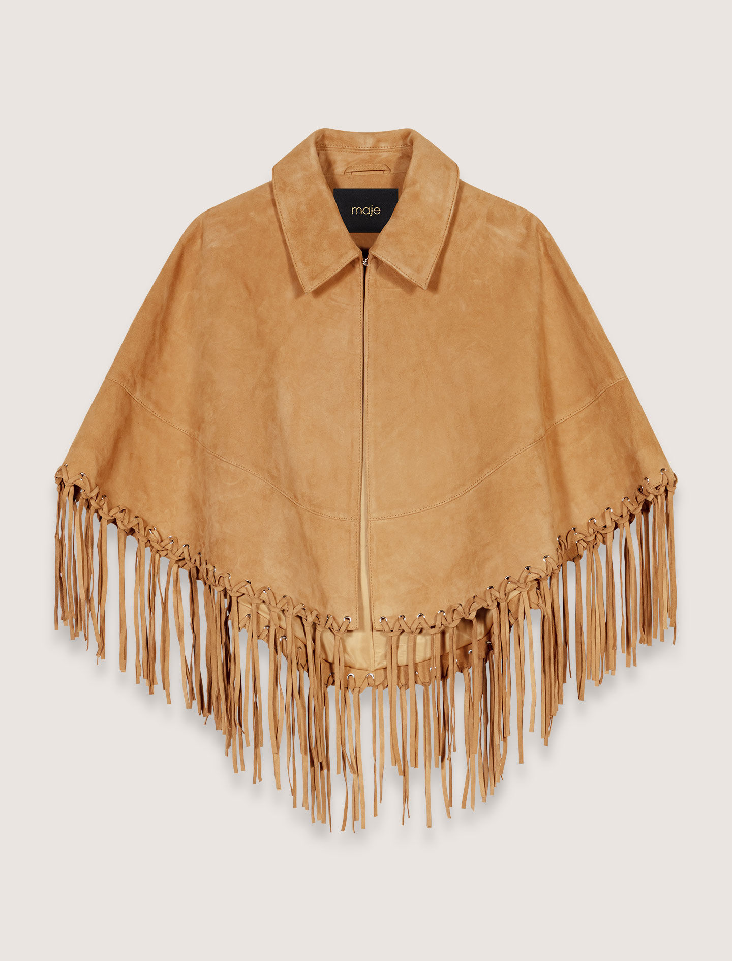Short nubuck fringed coat