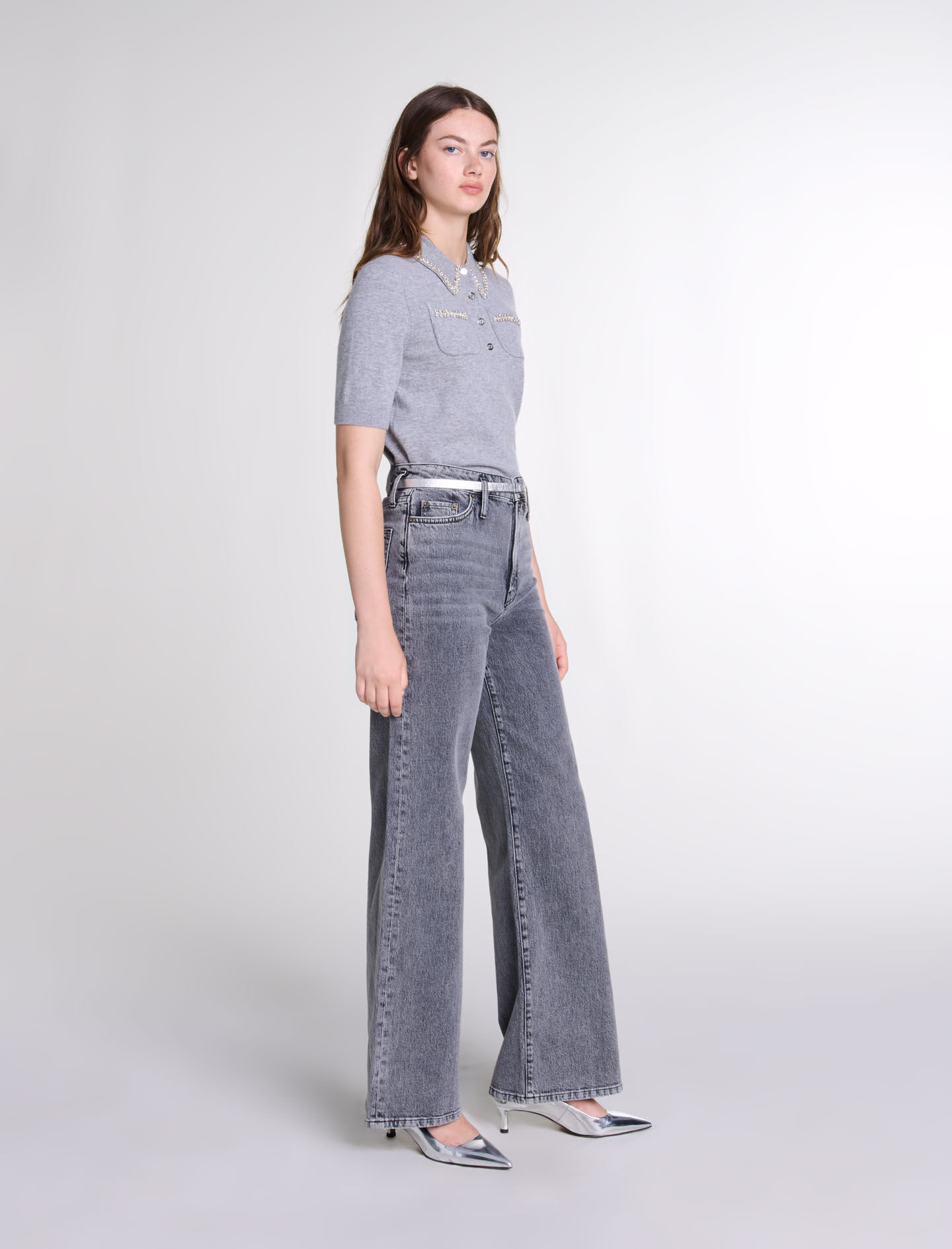 Knitted jumper with rhinestones