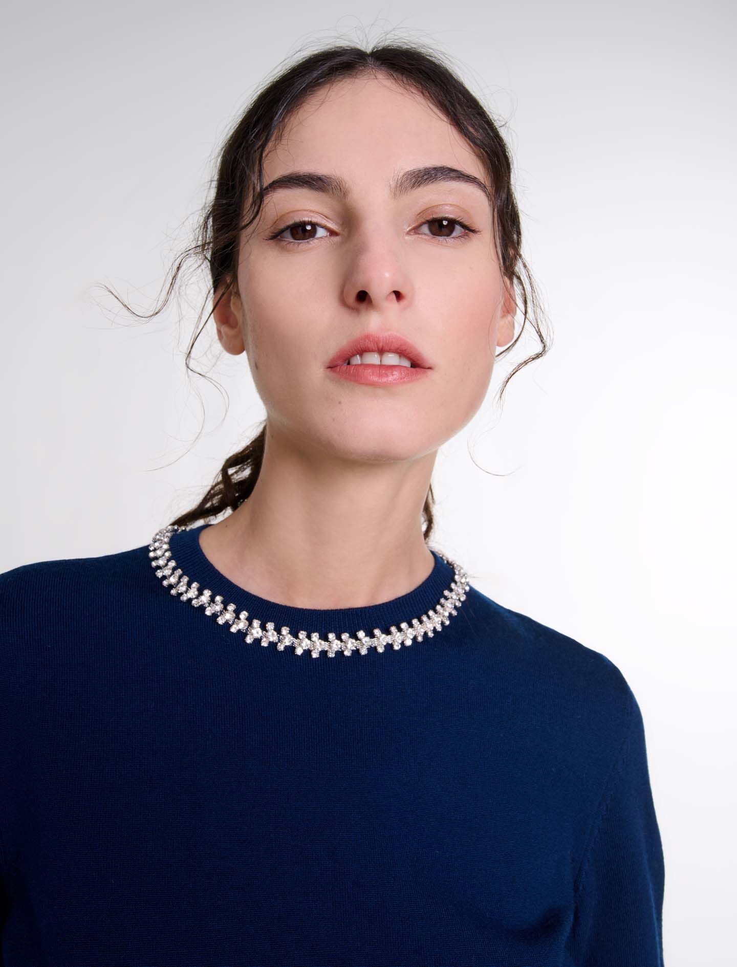 Knit crop jumper with rhinestones