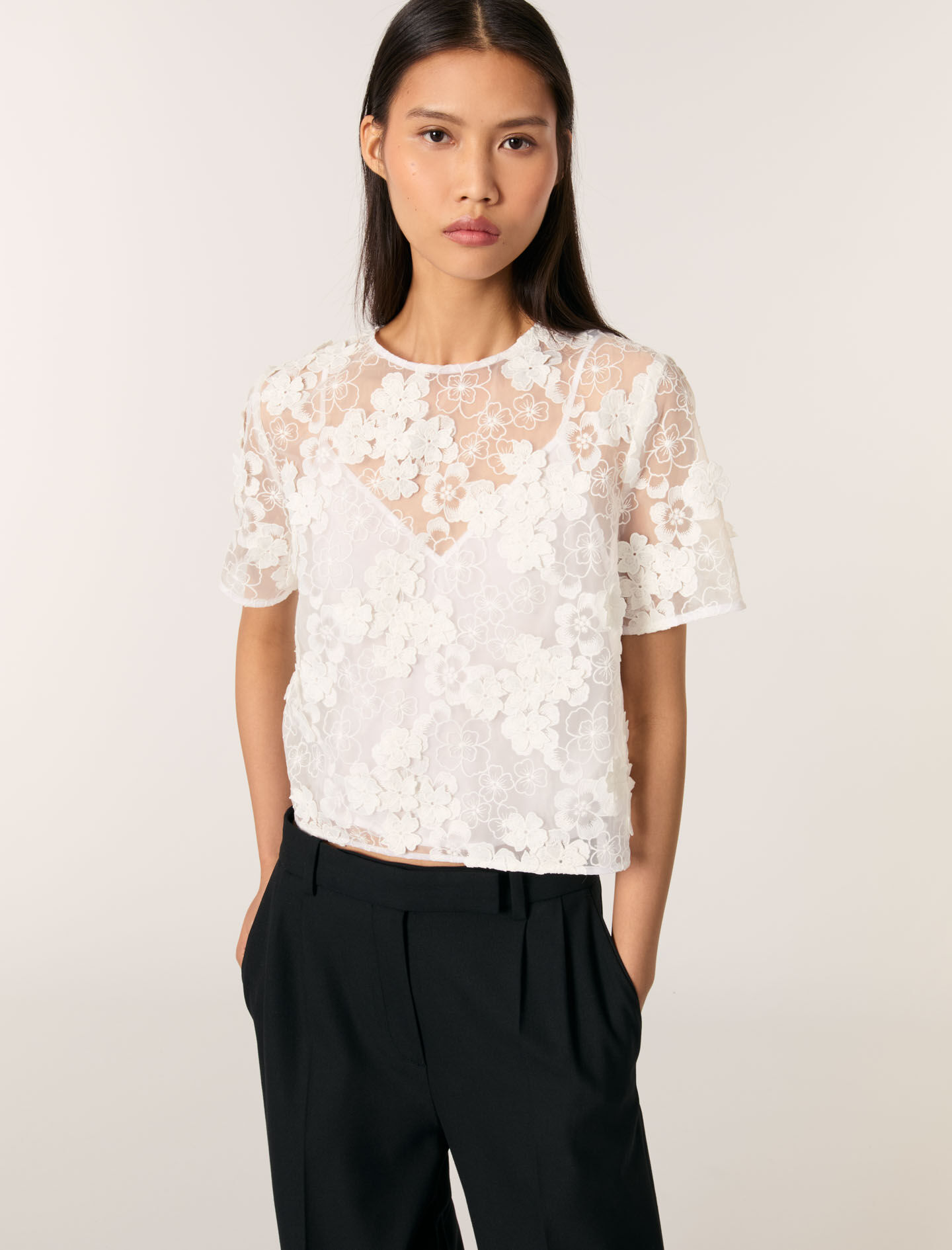 Embroidered short-sleeved top