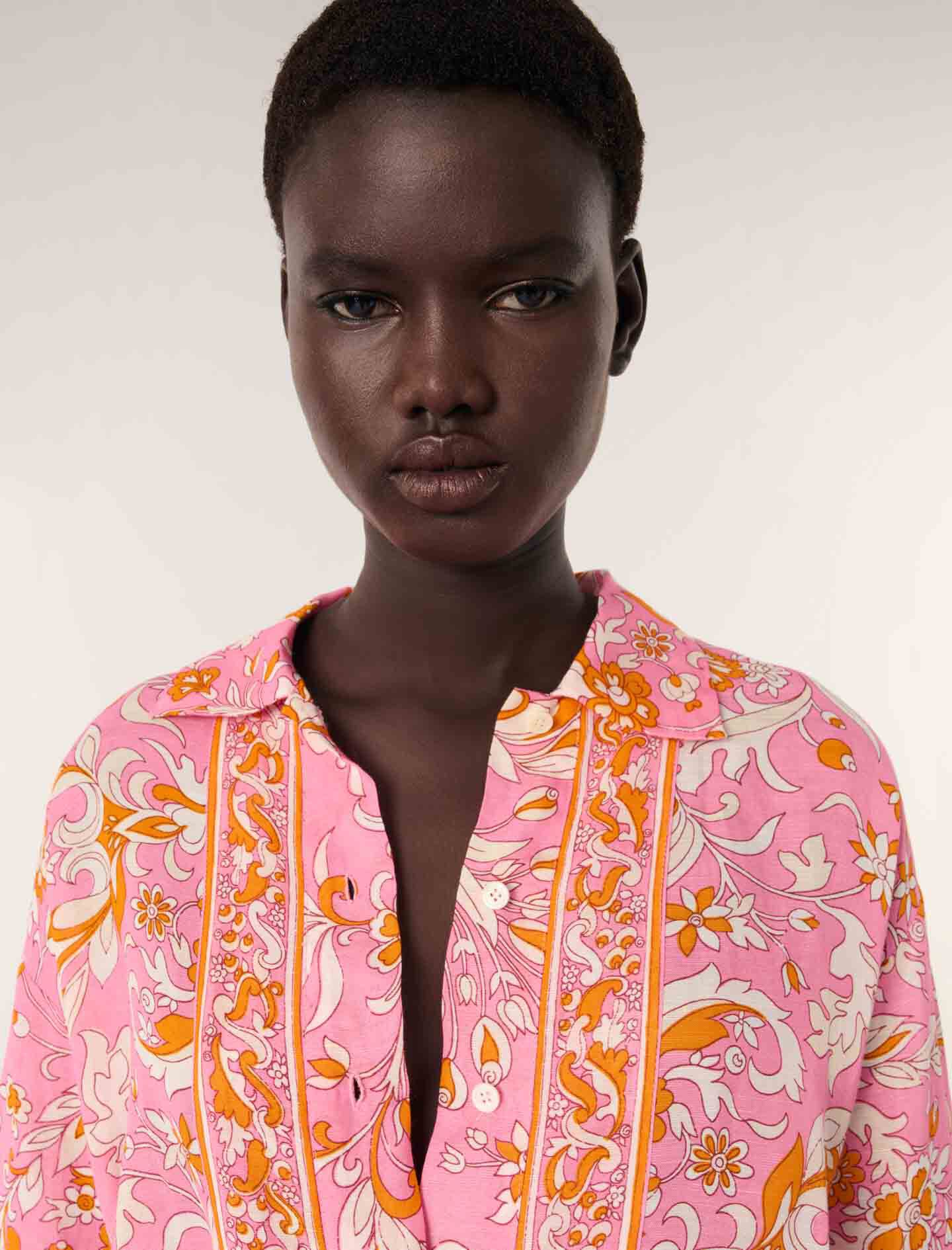 Patterned flowing linen shirt