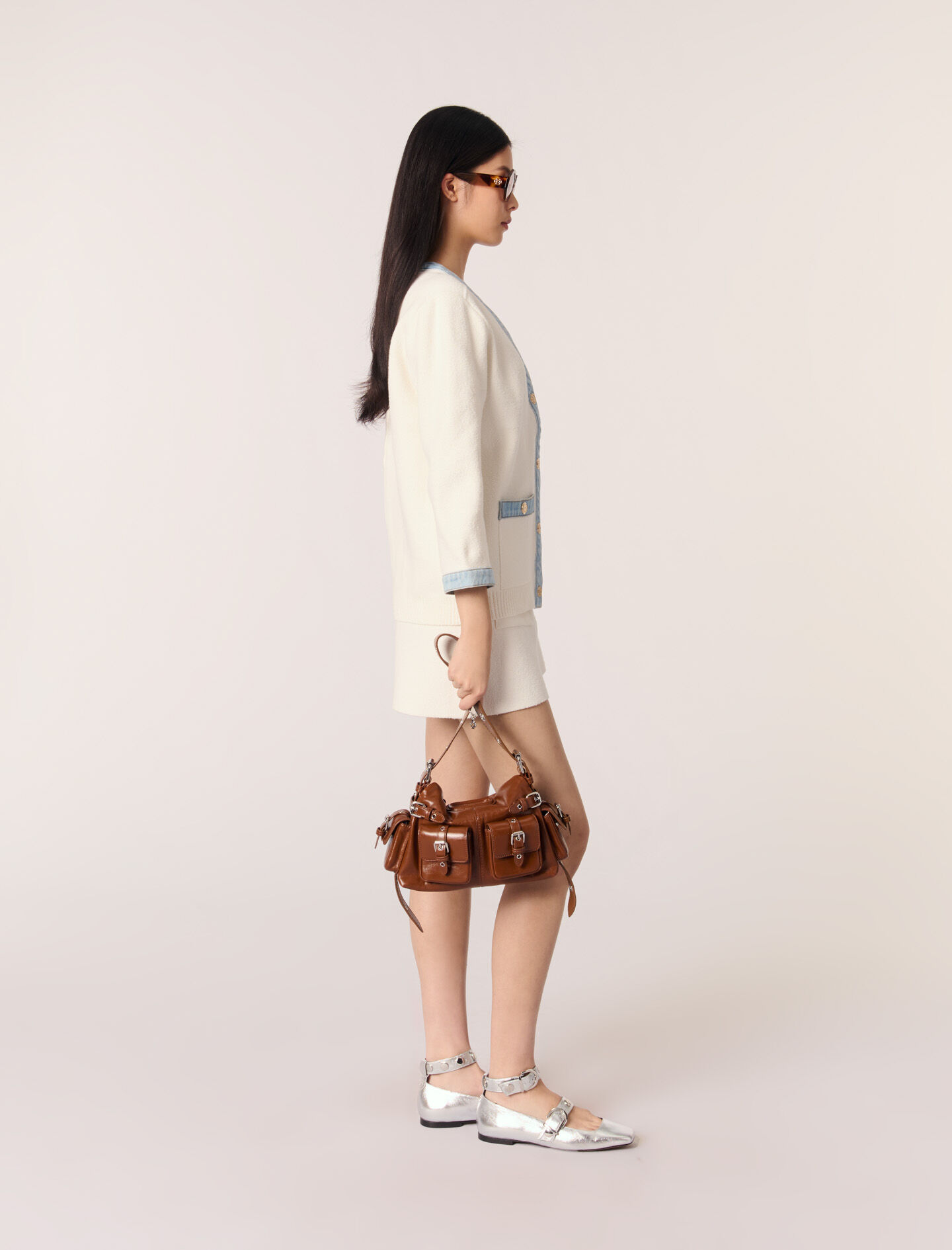 Long cardigan with denim details