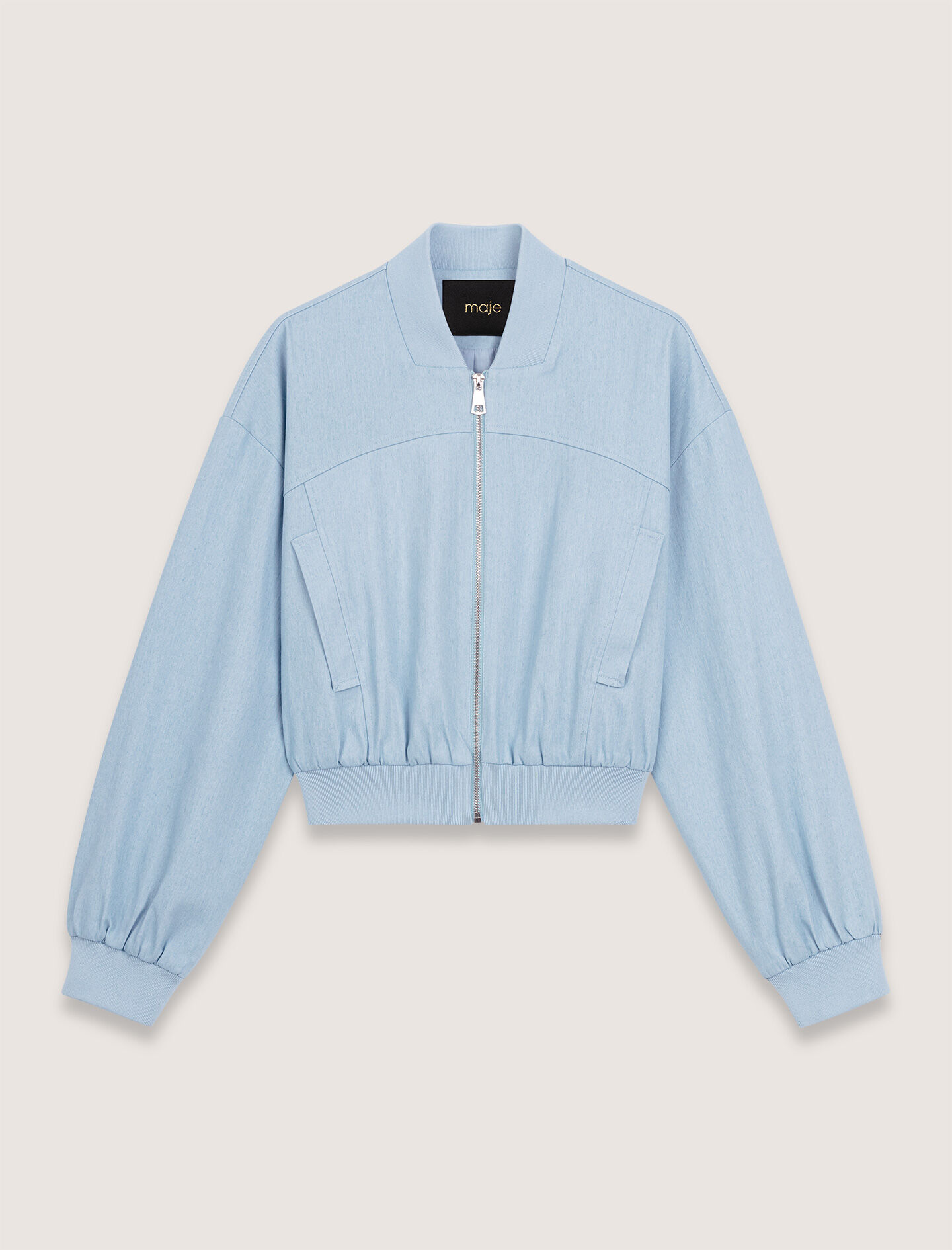 Cropped denim bomber jacket