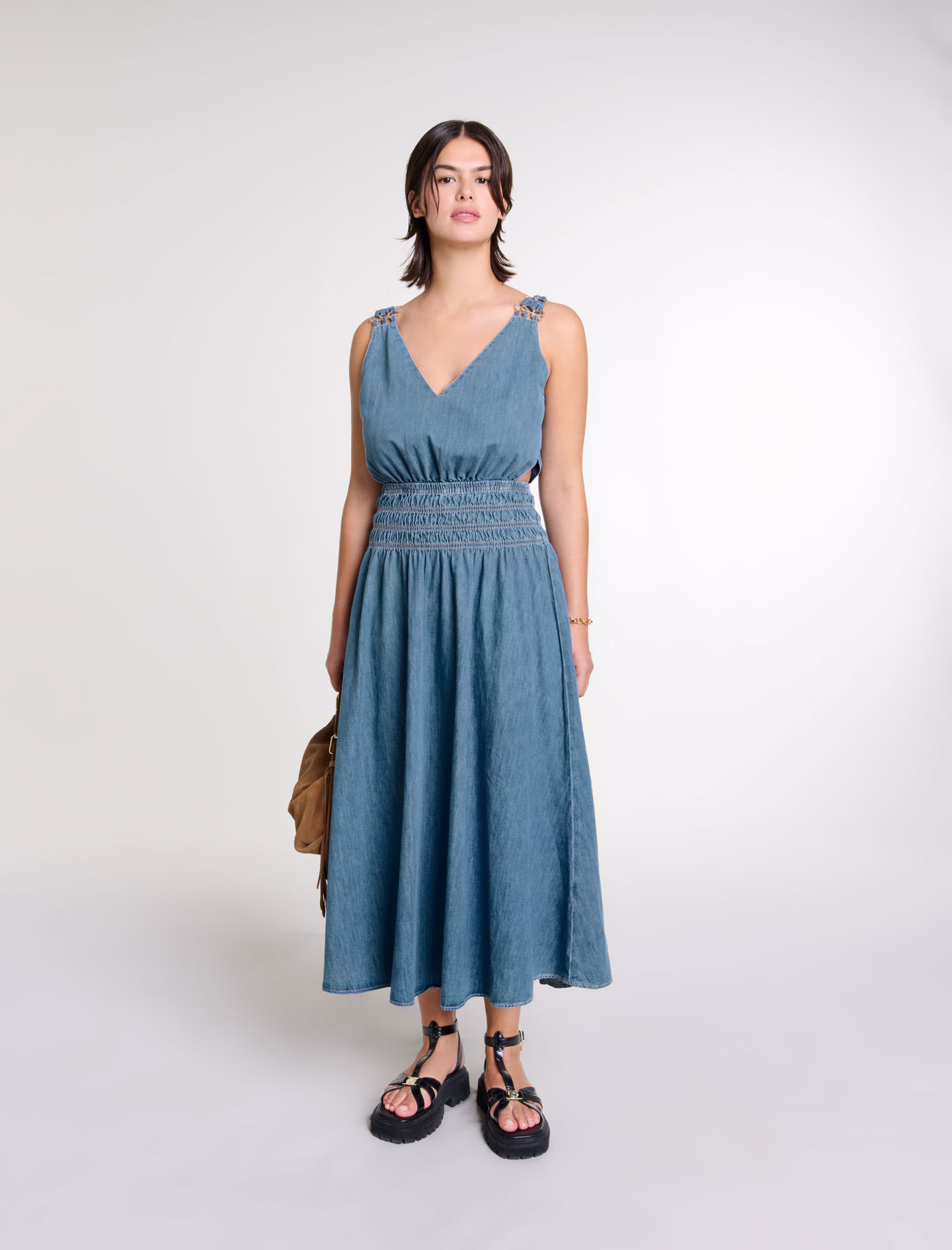 Cutaway denim maxi dress