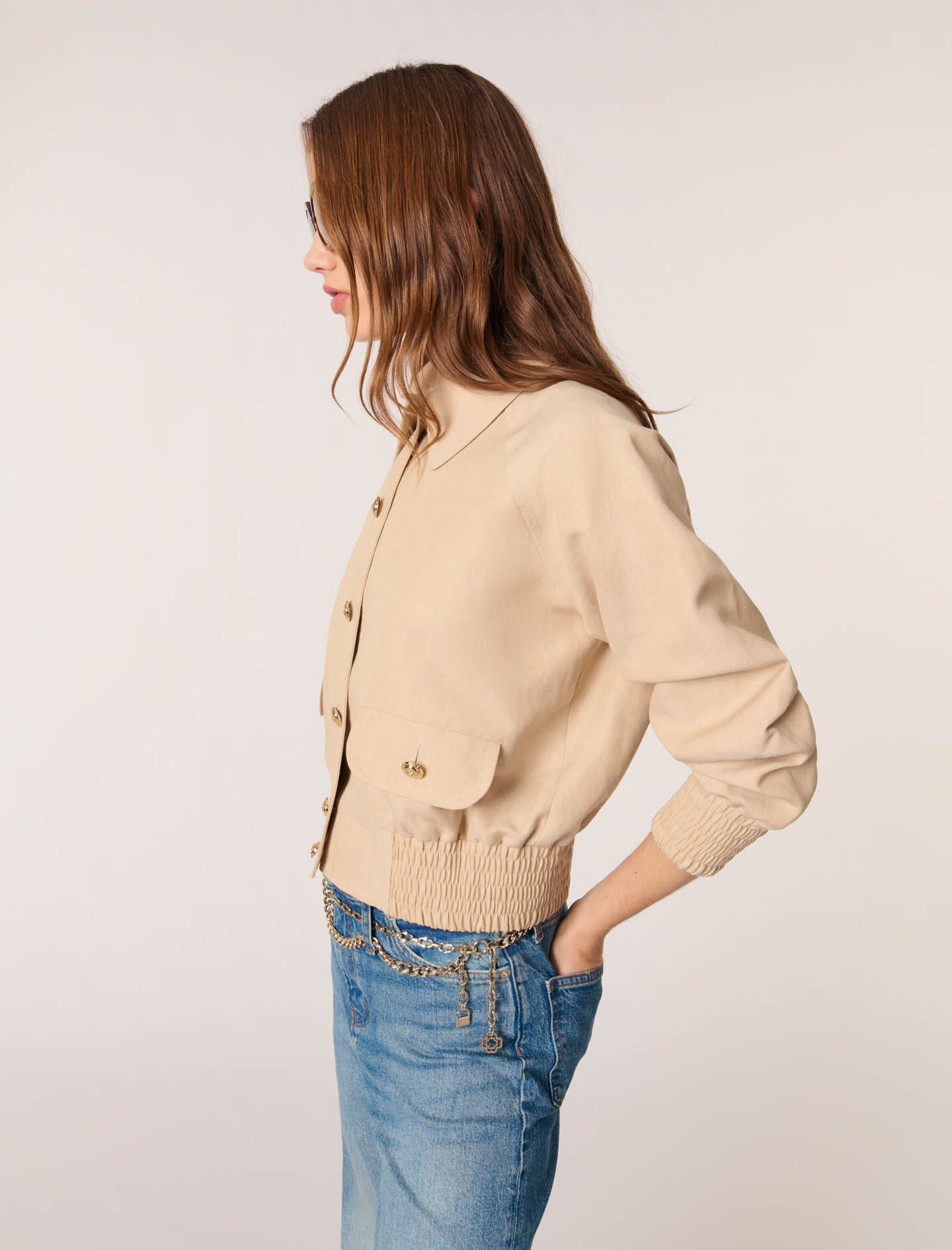 Linen and cotton bomber jacket