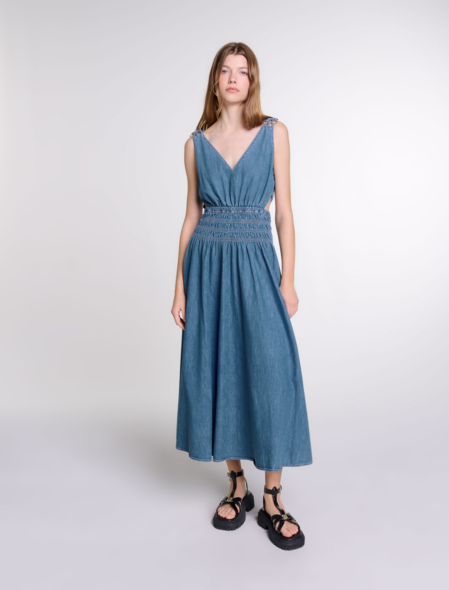 Cutaway denim maxi dress