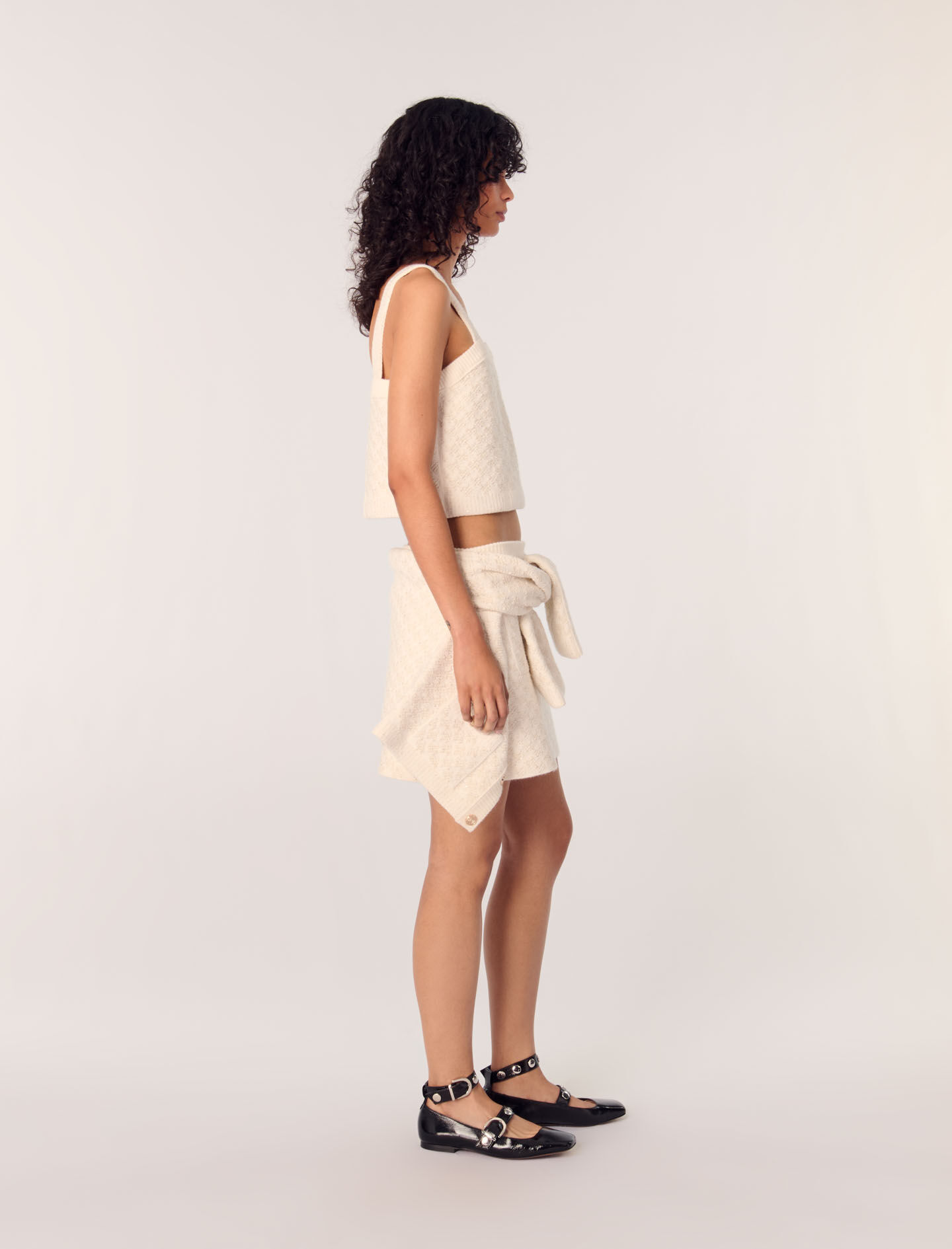 Tweed-effect knit crop top