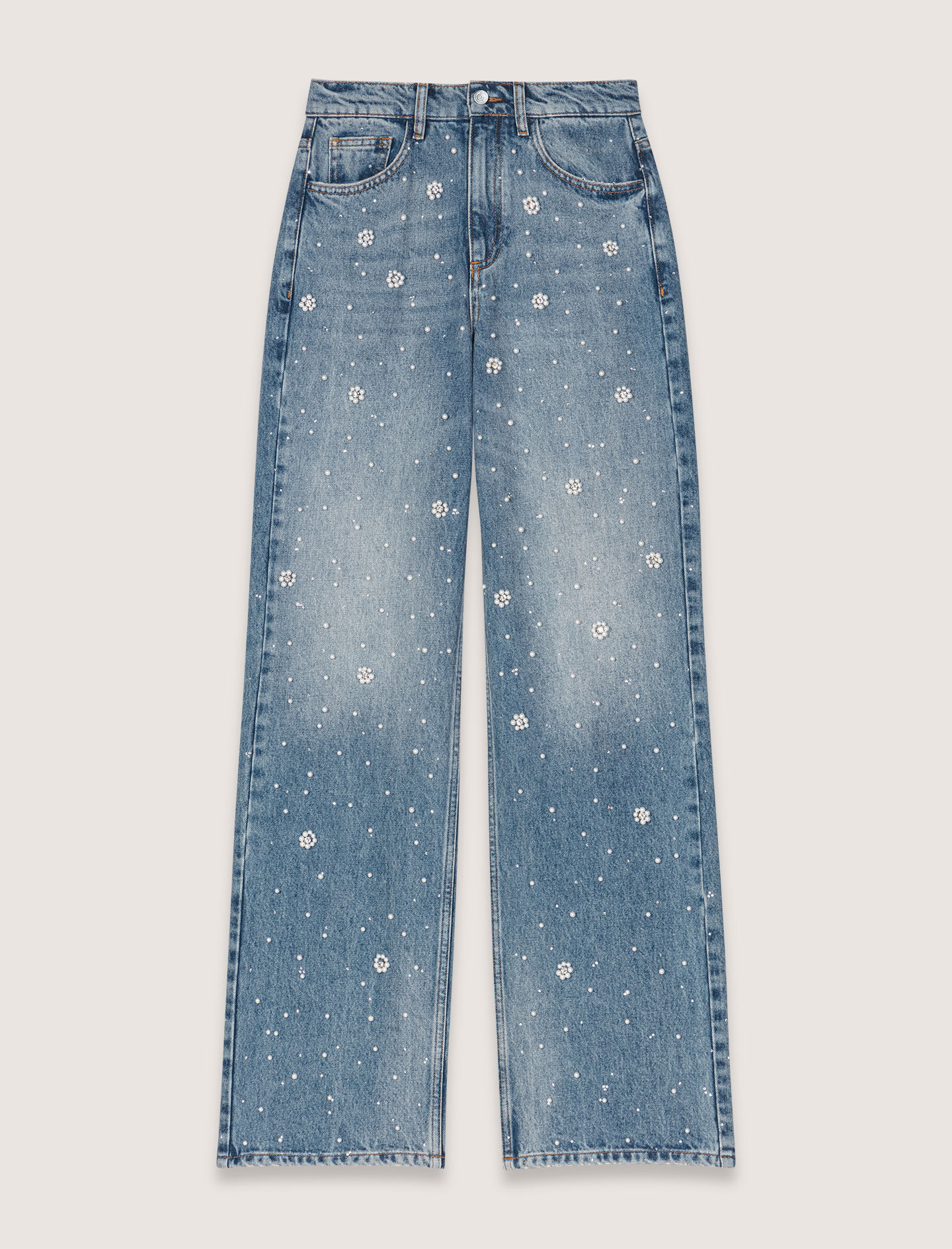 Wide-leg embroidered jeans