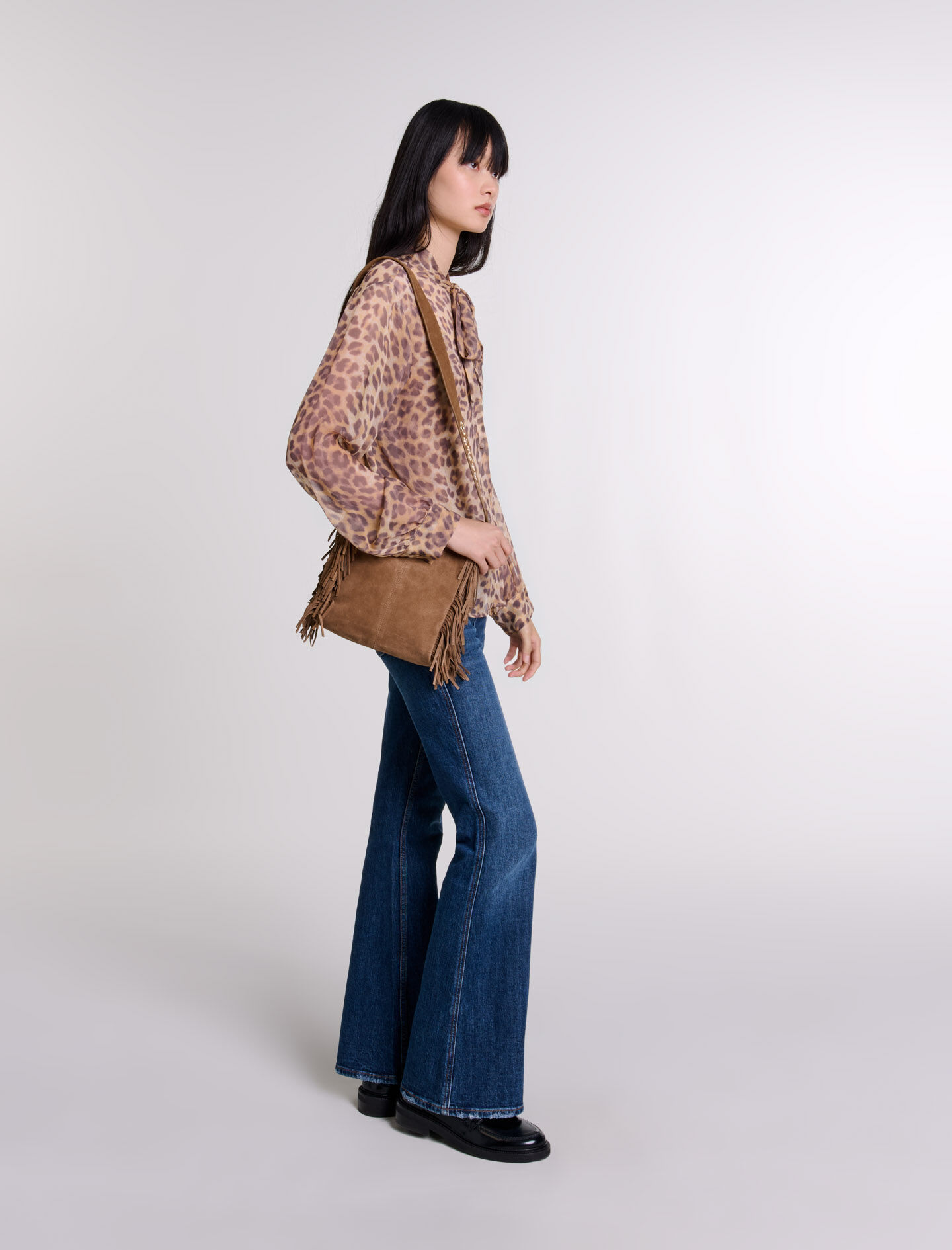 Patterned pussy bow shirt