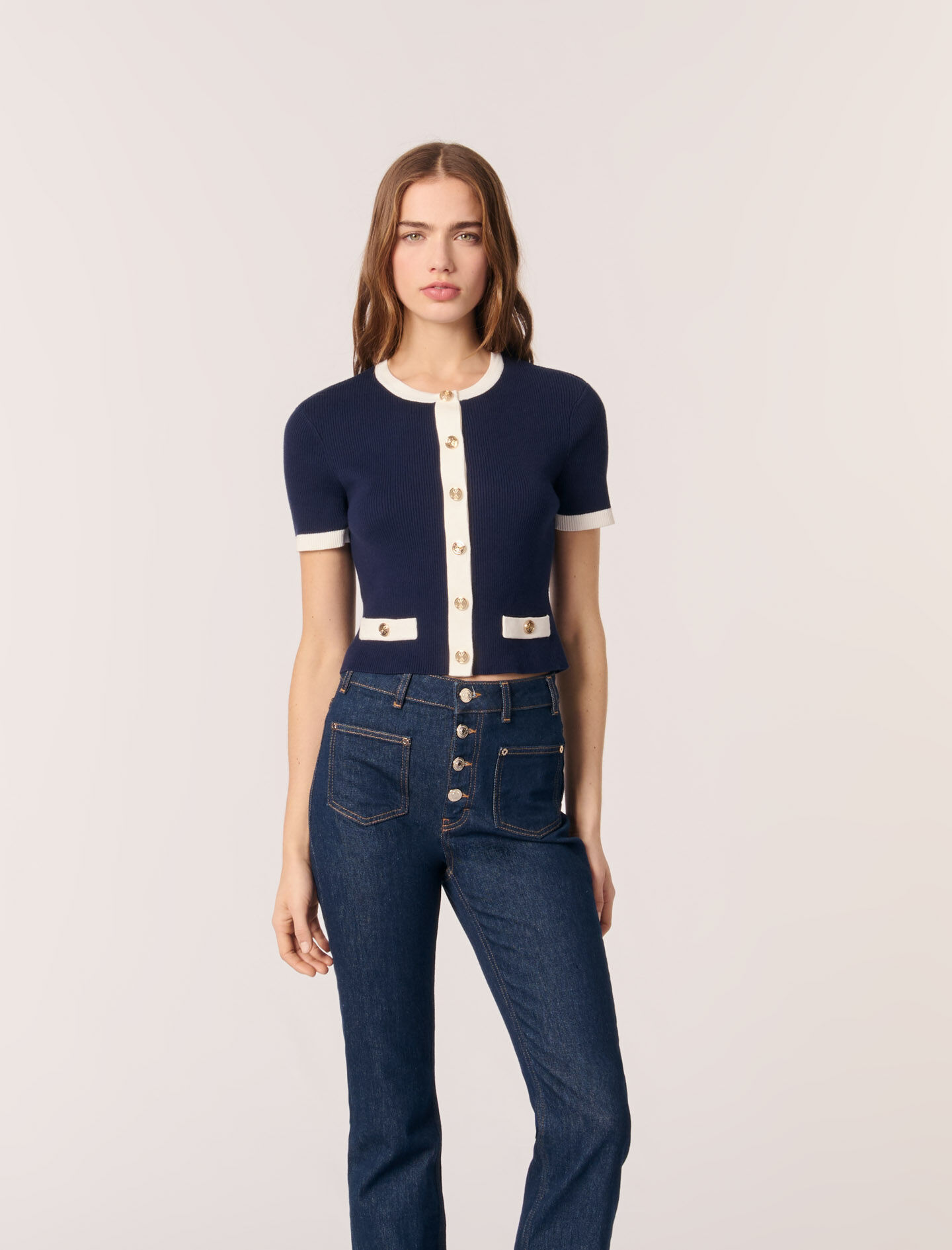 Contrasting cropped cardigan