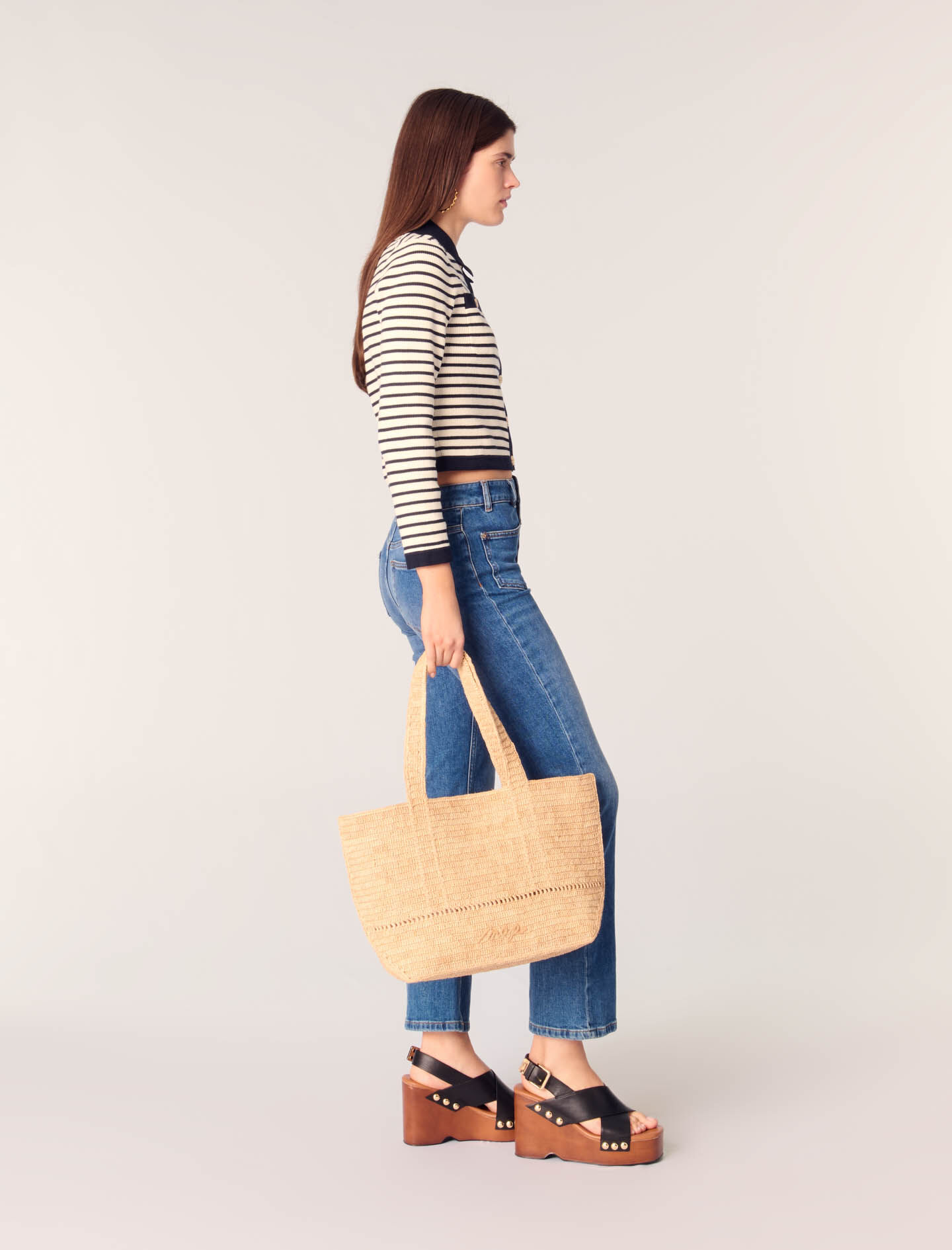 Cropped rib knit cardigan