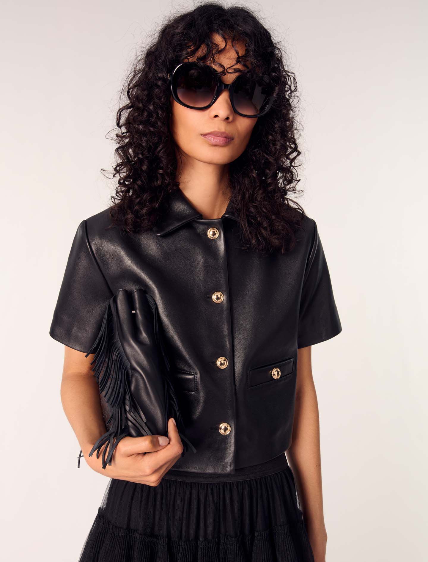 Cropped leather jacket