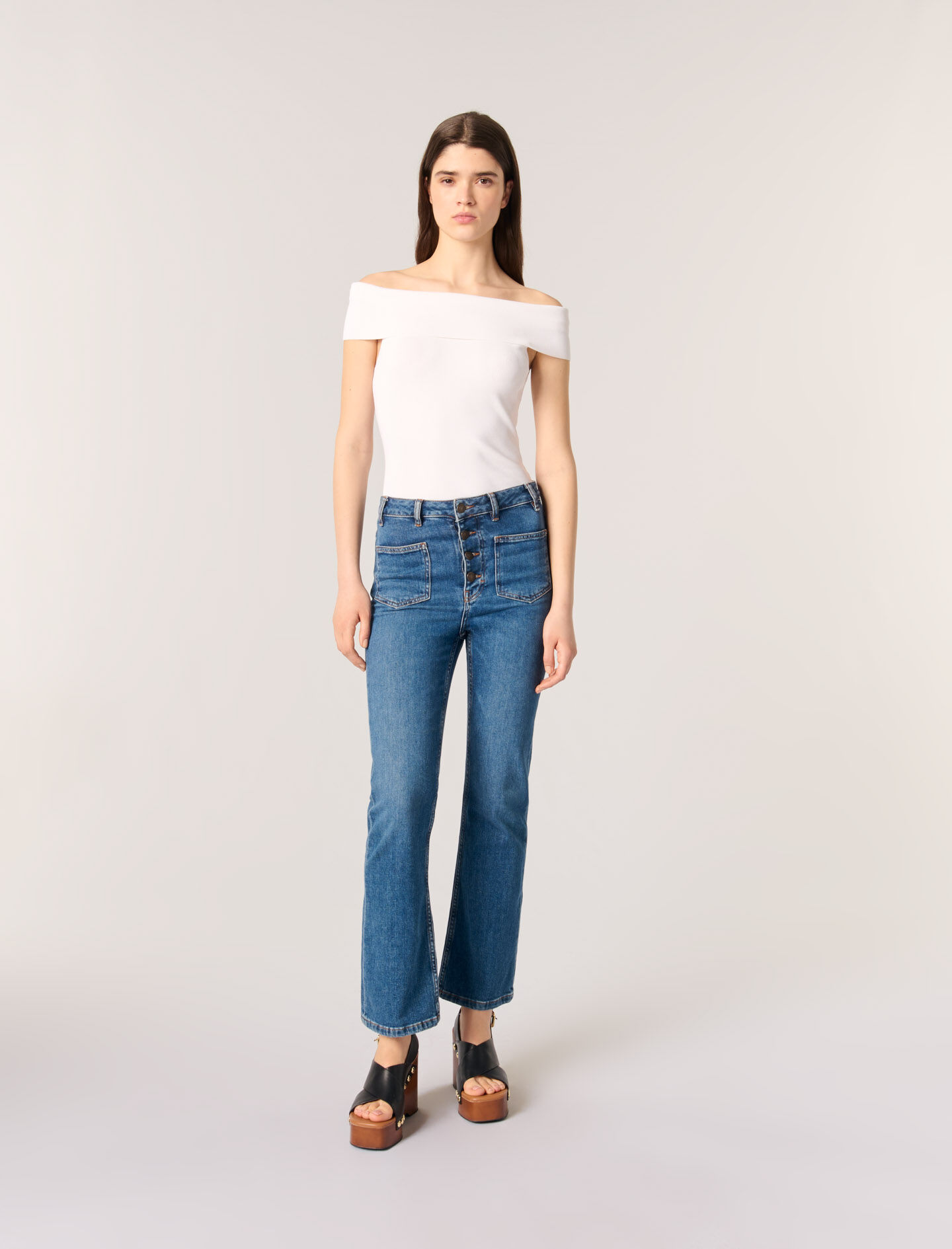 Rib knit bardot-neck top