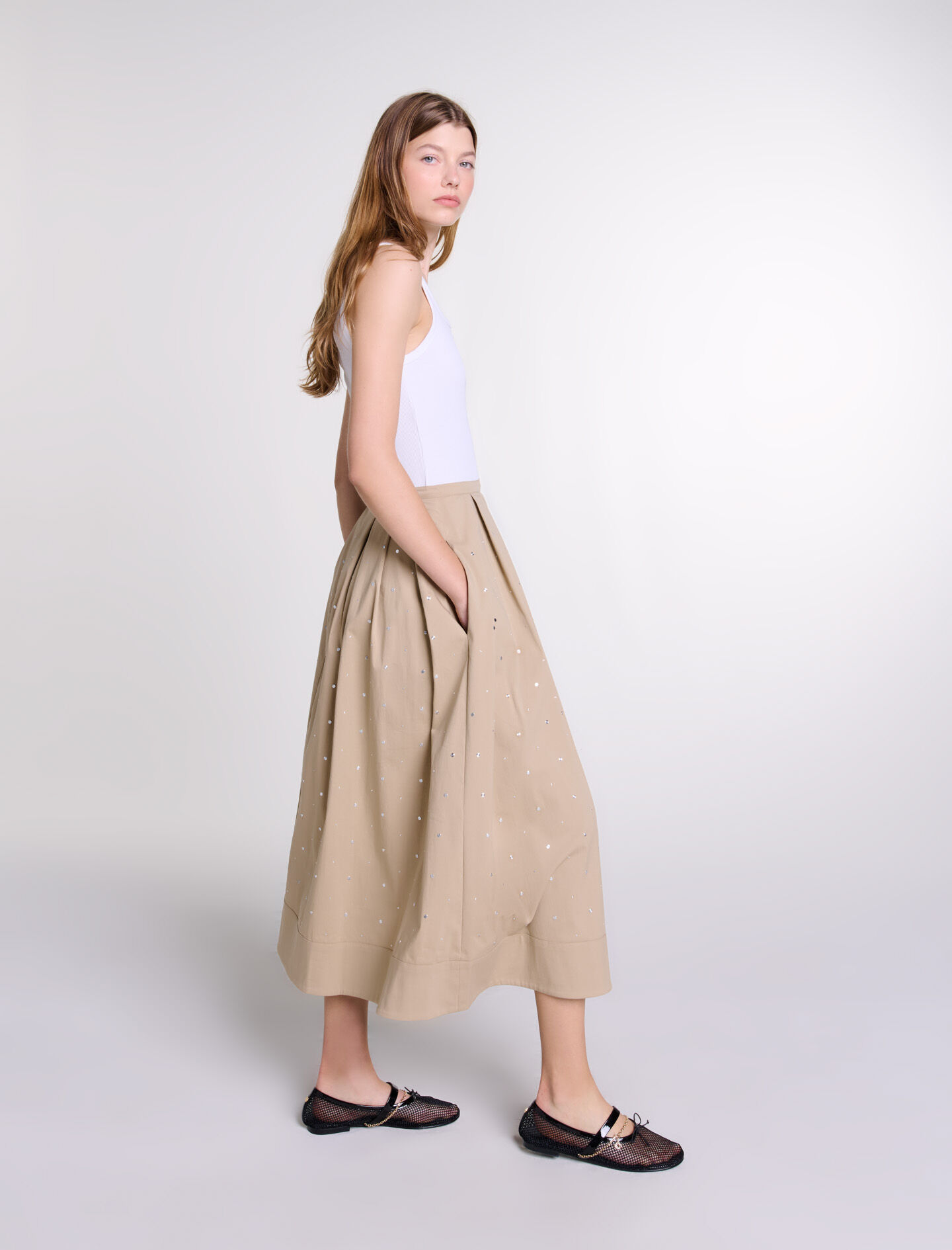 Long studded cotton skirt