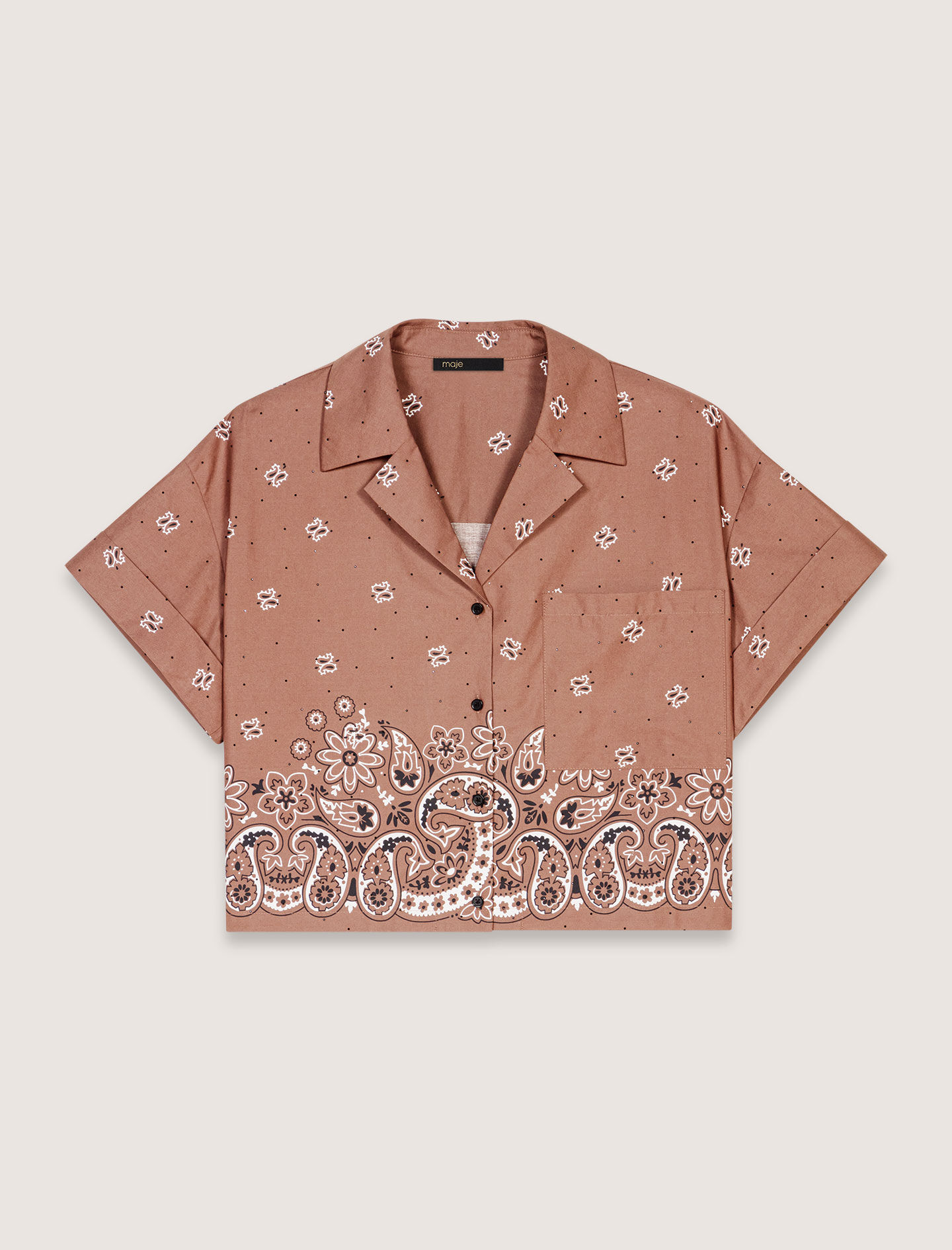 Patterned rhinestone cropped shirt